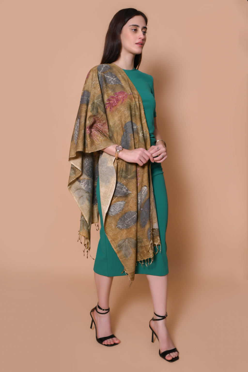 Yellow Organic Leaves Dyed Eri Silk Stole