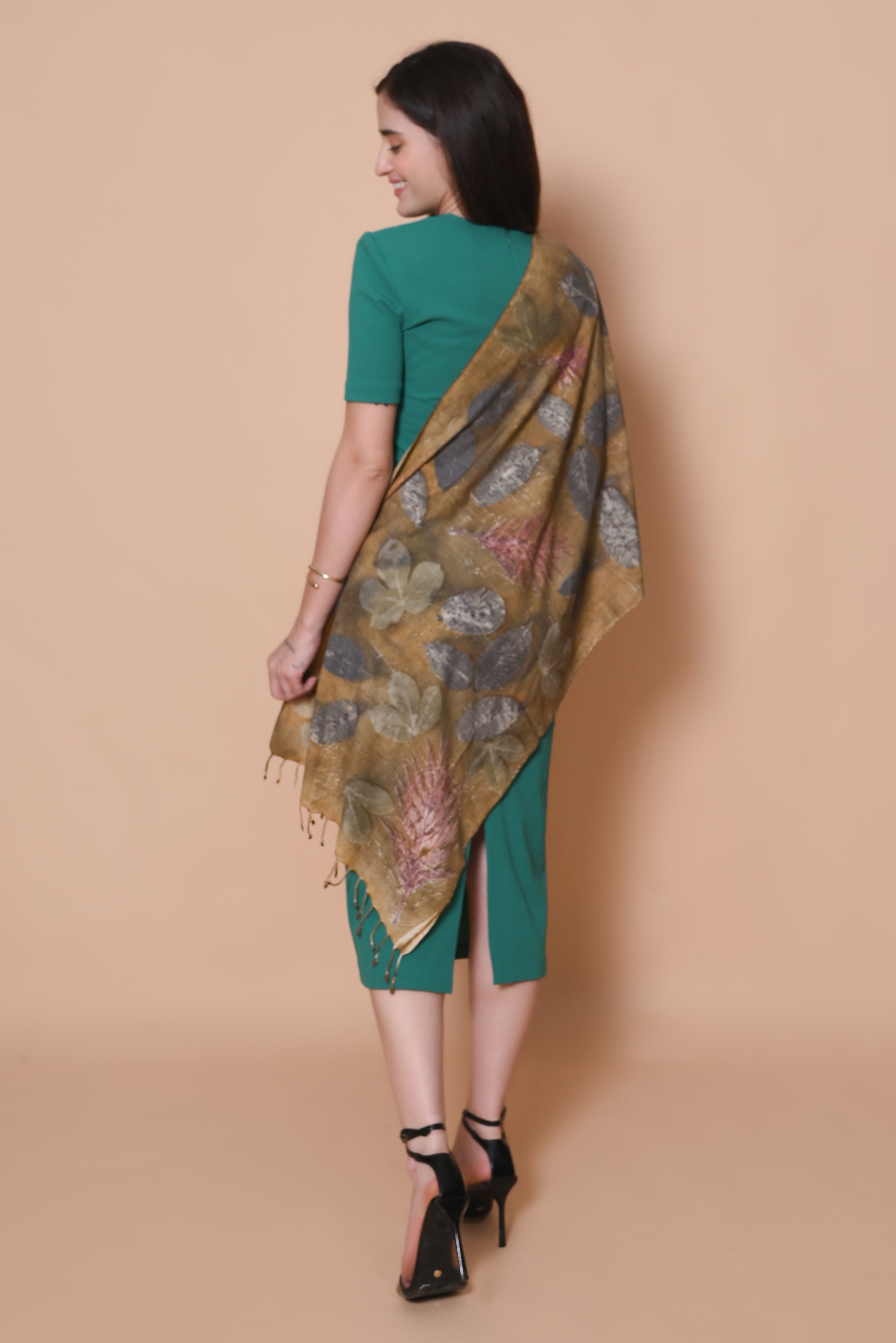 Yellow Organic Leaves Dyed Eri Silk Stole