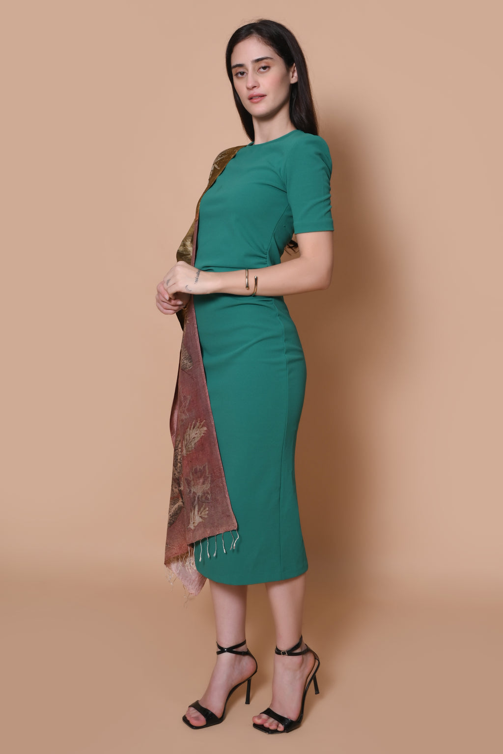 Pink and Gold Organic Leaves Dyed Mulberry Silk Stole