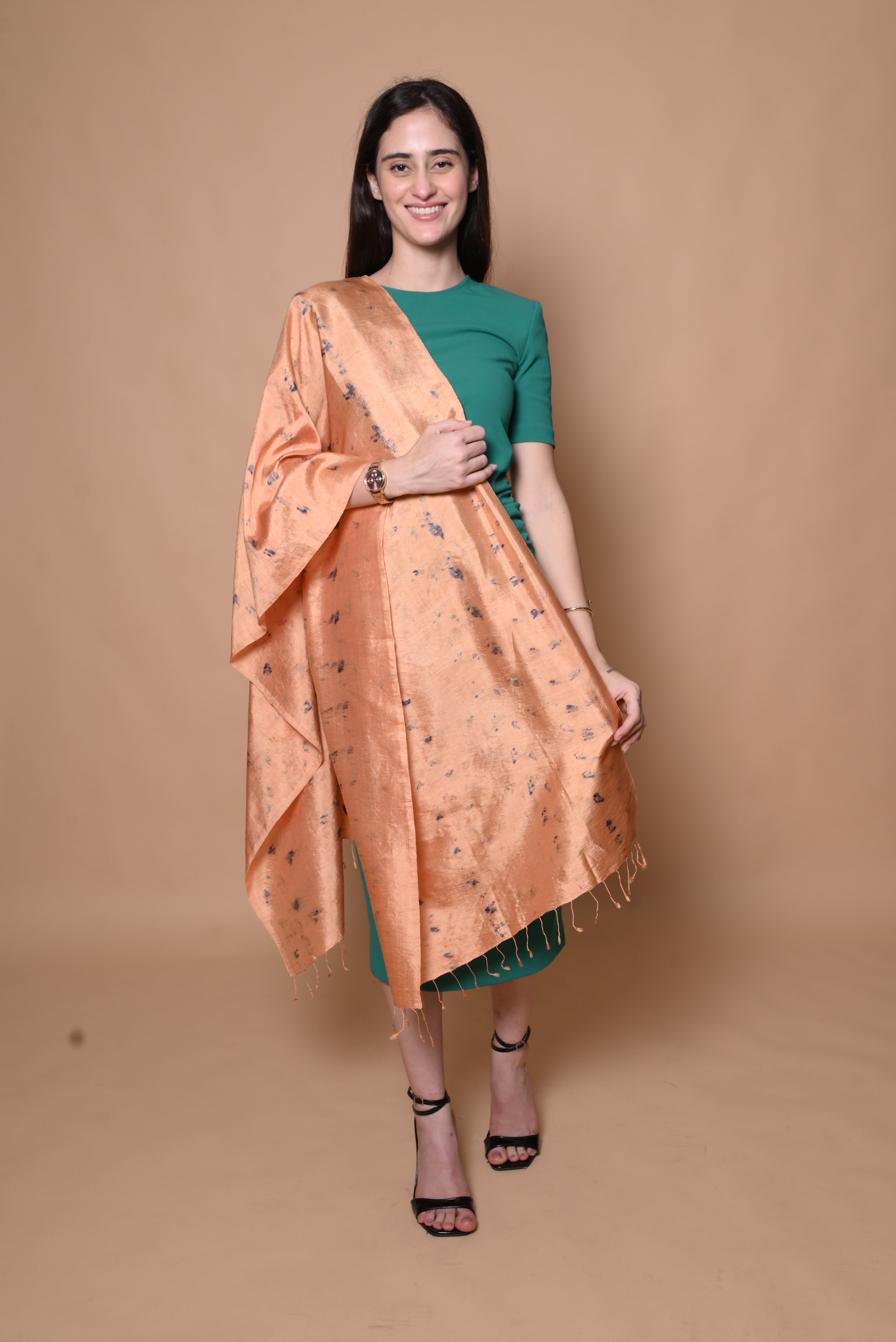Orange Floral Organic Dyed Mulberry Silk Stole