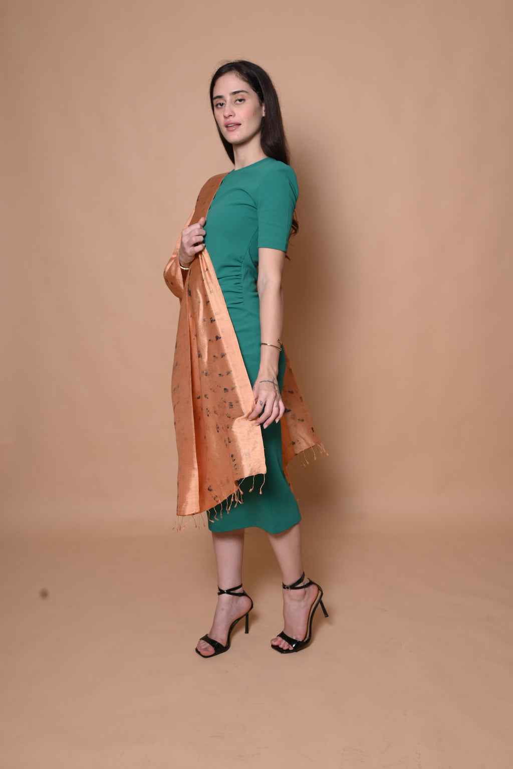 Orange Floral Organic Dyed Mulberry Silk Stole