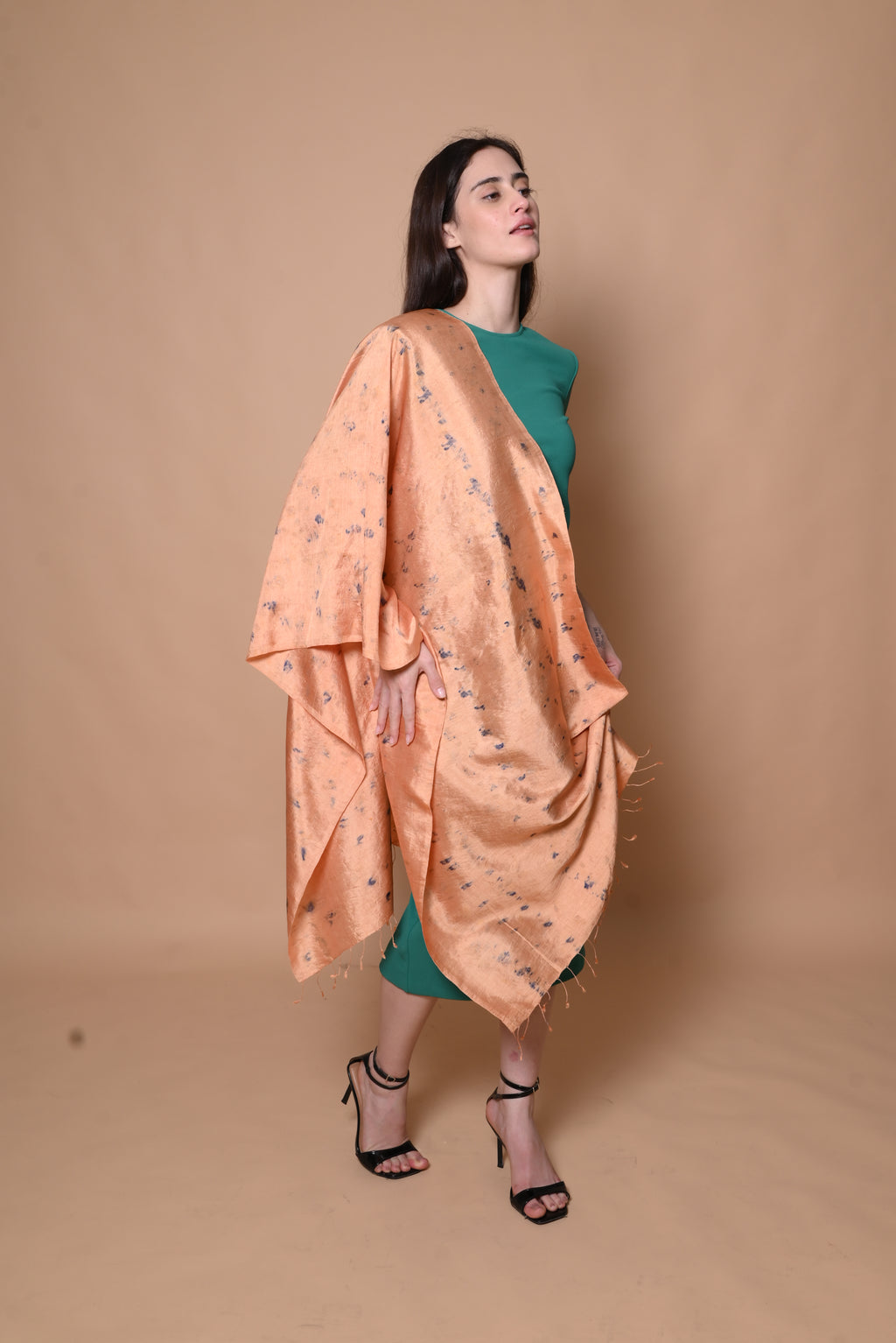Orange Floral Organic Dyed Mulberry Silk Stole