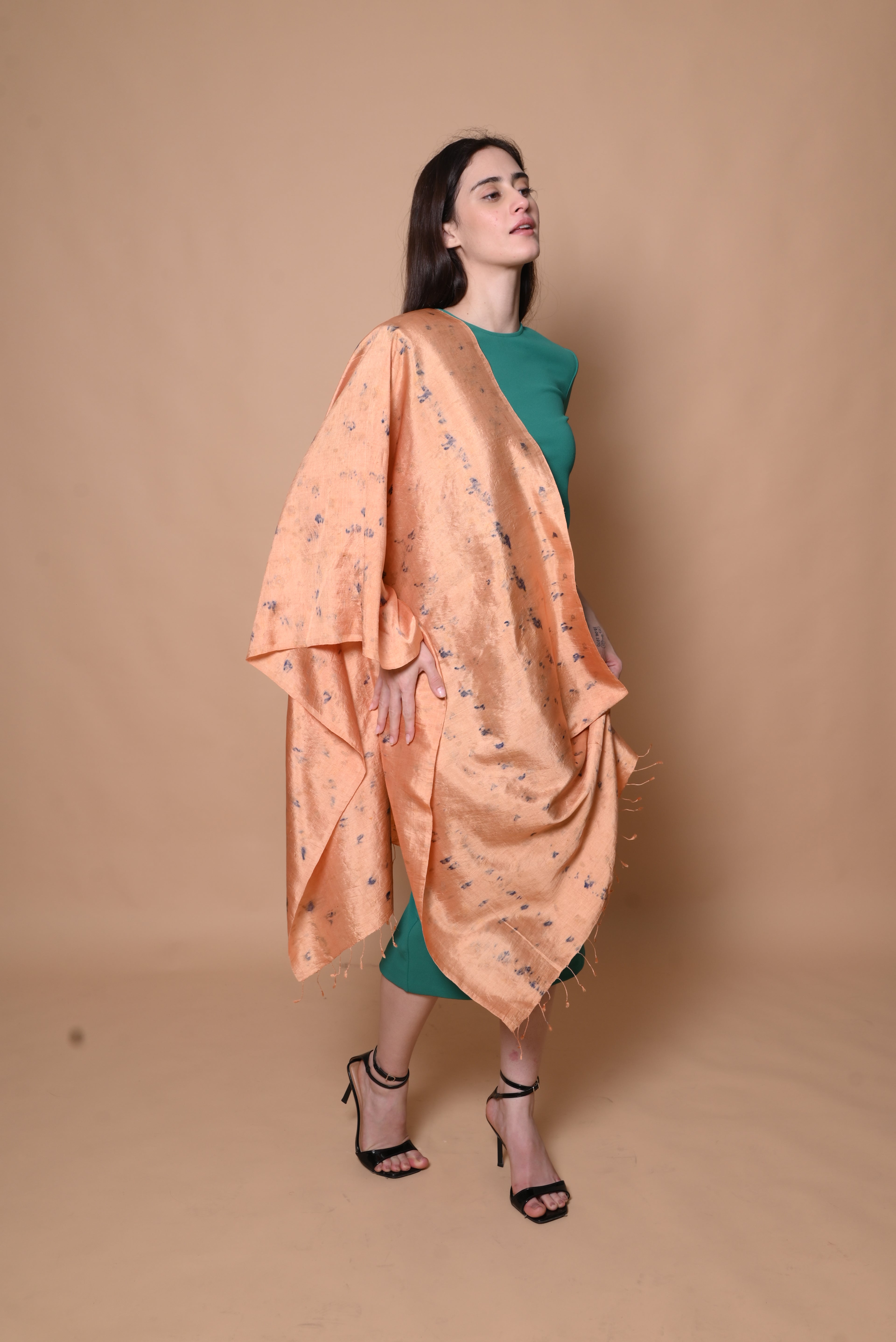 Orange Floral Organic Dyed Mulberry Silk Stole
