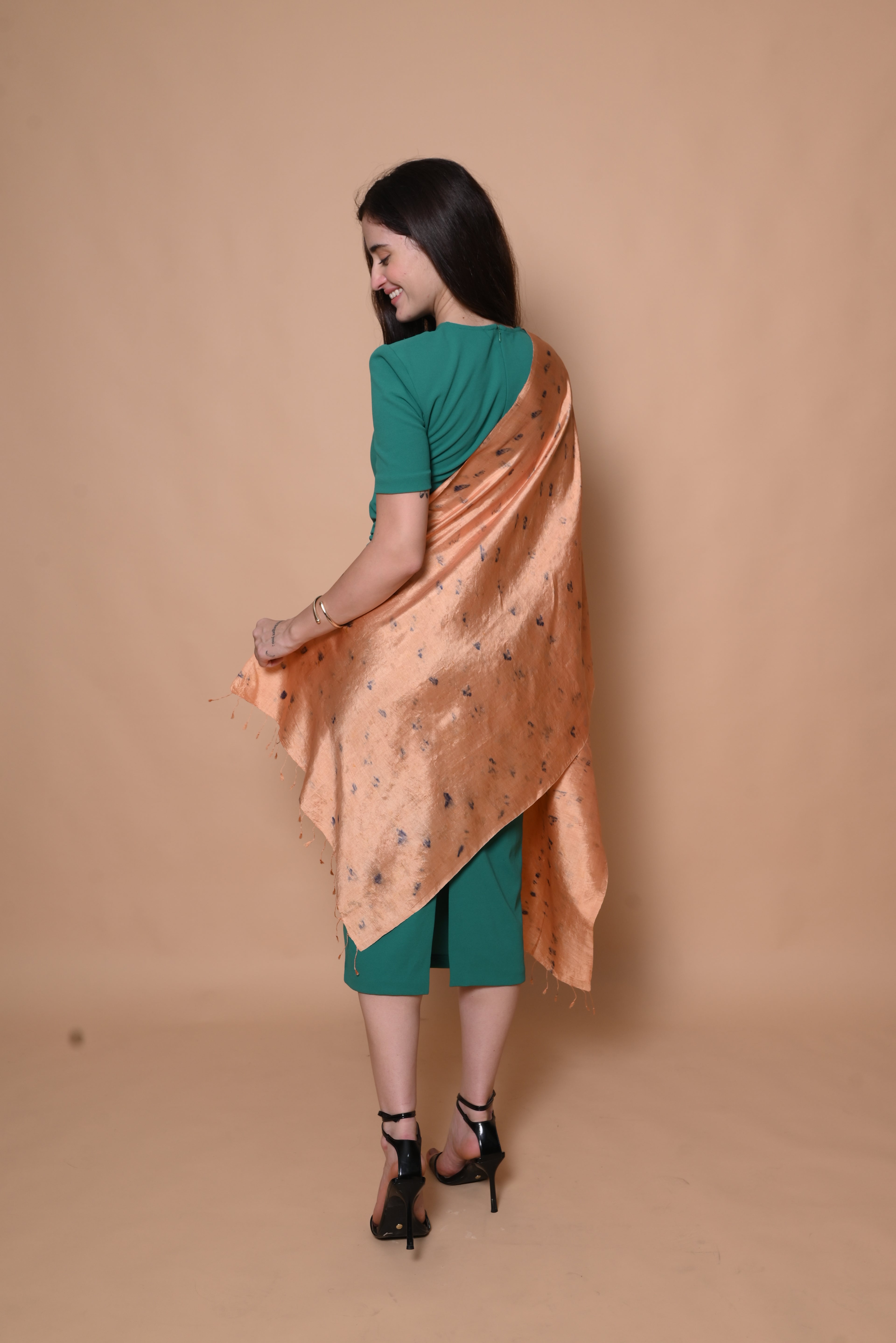 Orange Floral Organic Dyed Mulberry Silk Stole