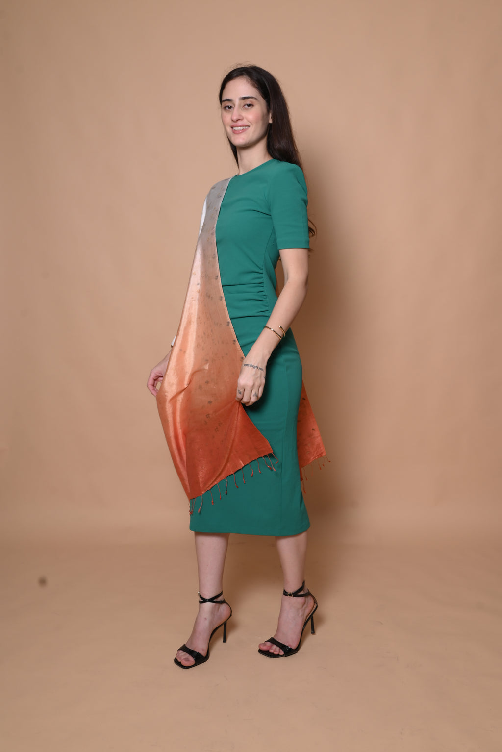 Peach Ombre Floral Organic Dyed Mulberry Silk Stole