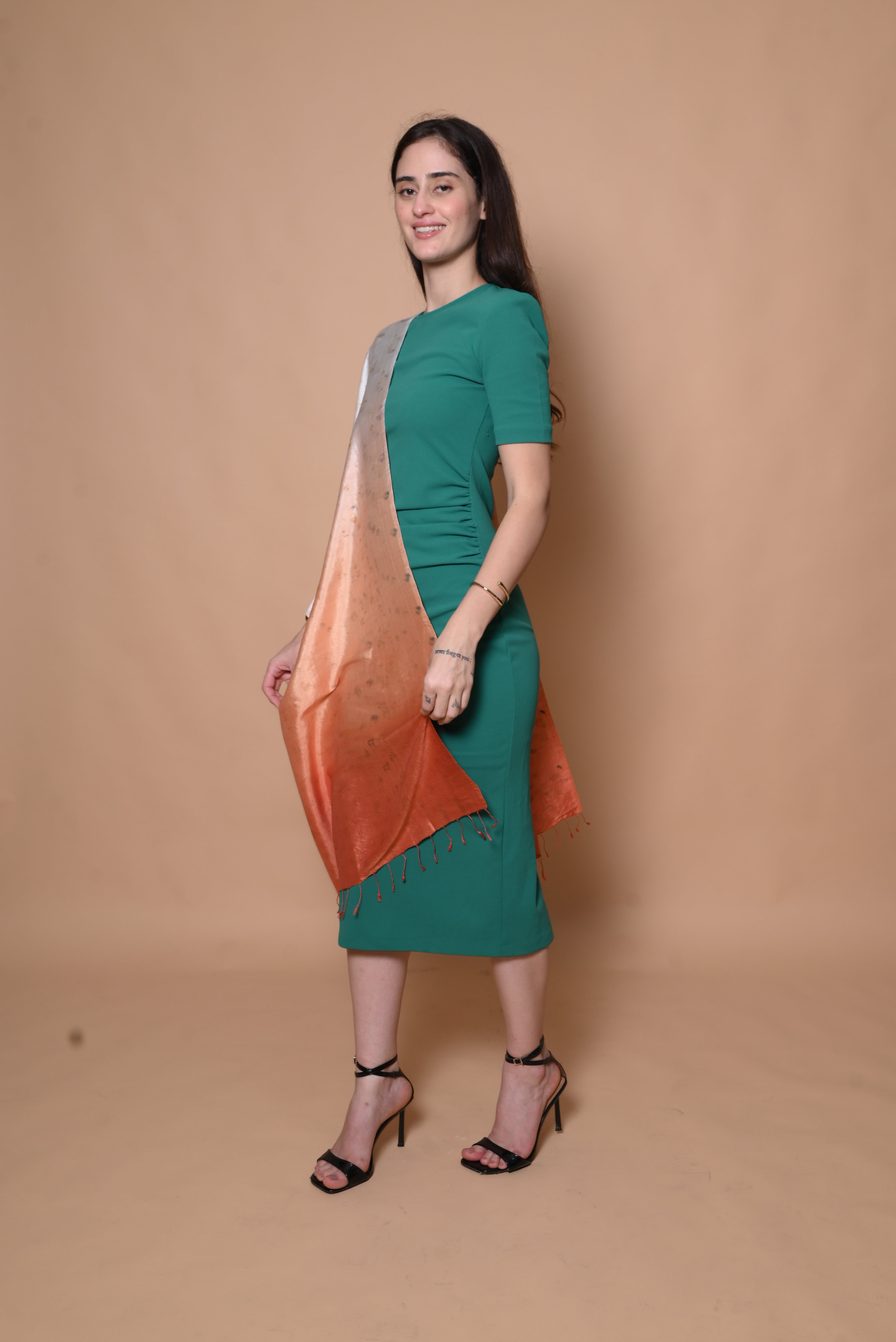 Peach Ombre Floral Organic Dyed Mulberry Silk Stole