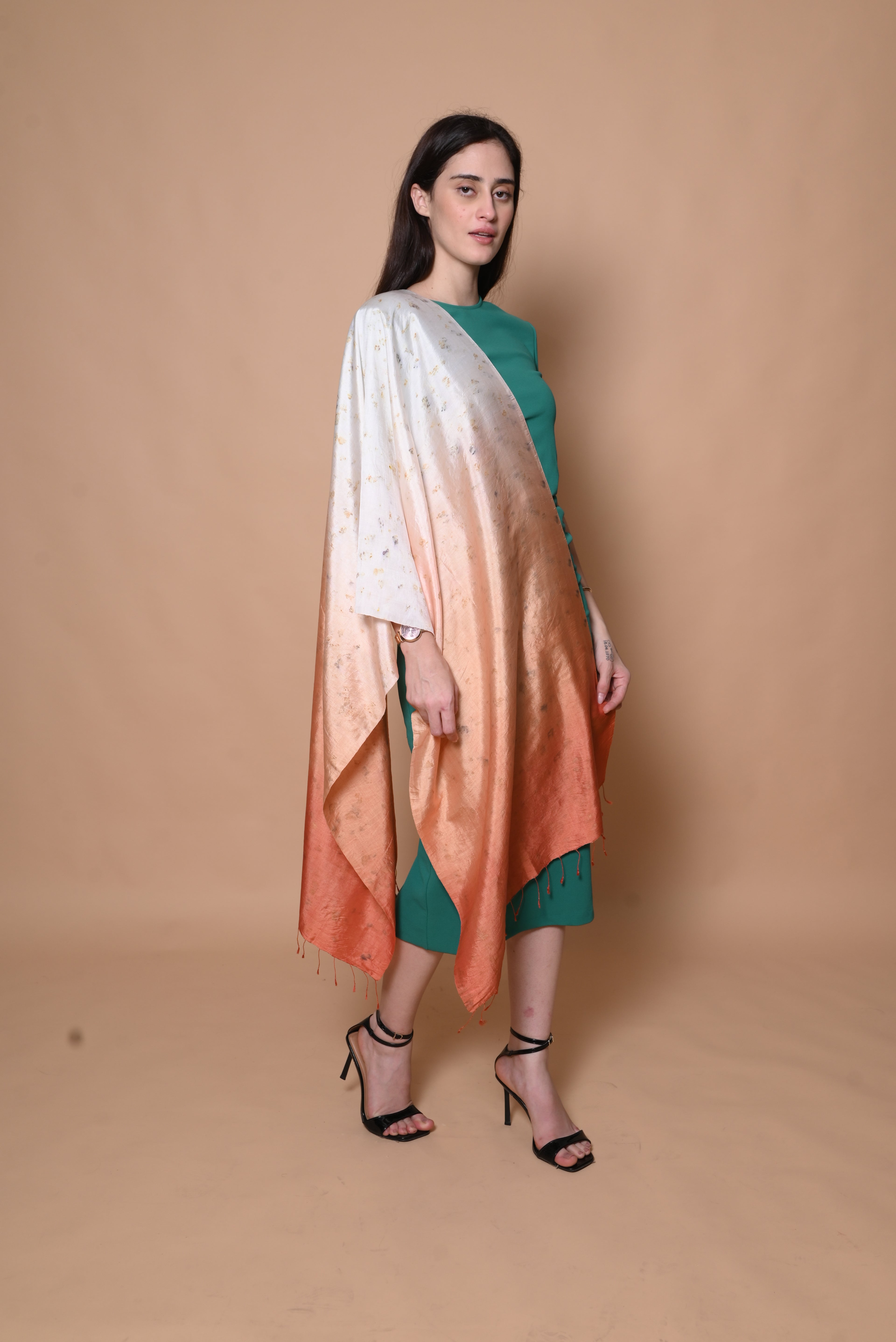 Peach Ombre Floral Organic Dyed Mulberry Silk Stole