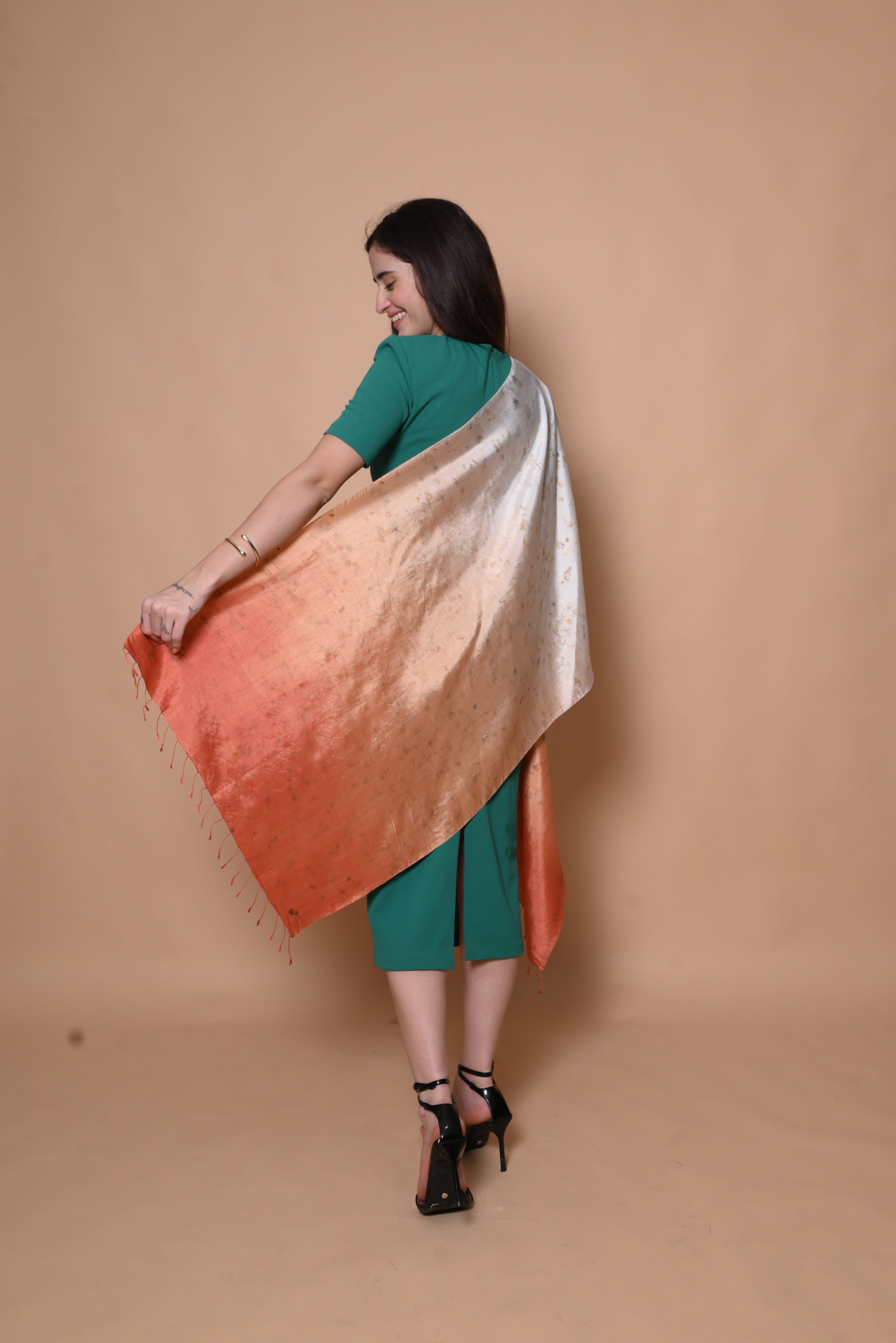 Peach Ombre Floral Organic Dyed Mulberry Silk Stole