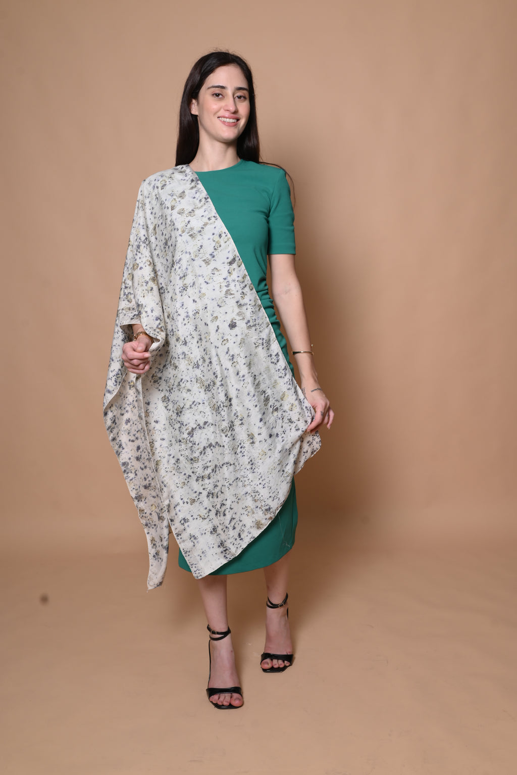 White Floral Organic Dyed Mulberry Silk Stole