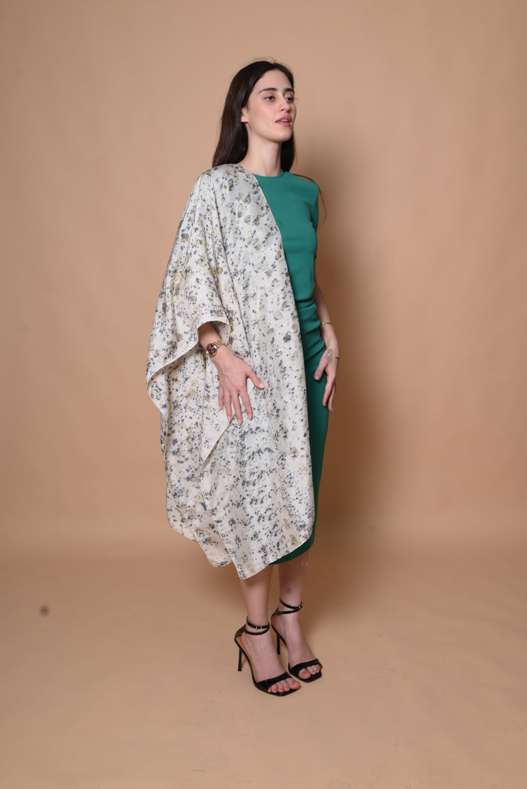 White Floral Organic Dyed Mulberry Silk Stole