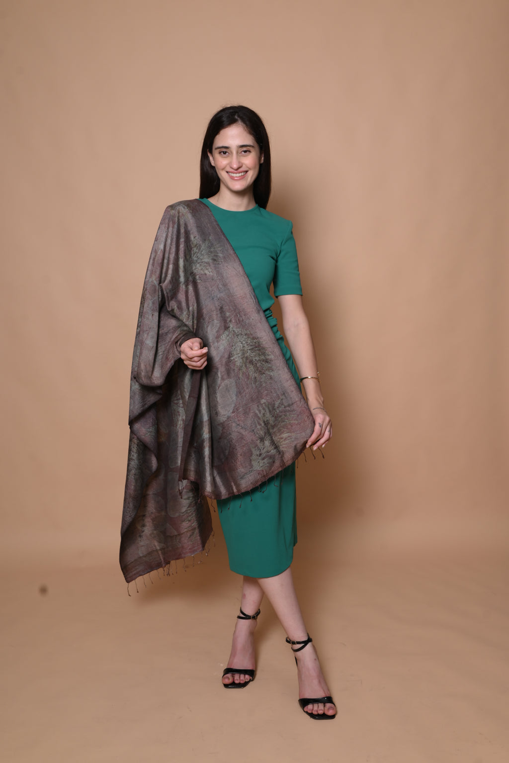 Wine Organic Leaves Dyed Mulberry Silk Stole