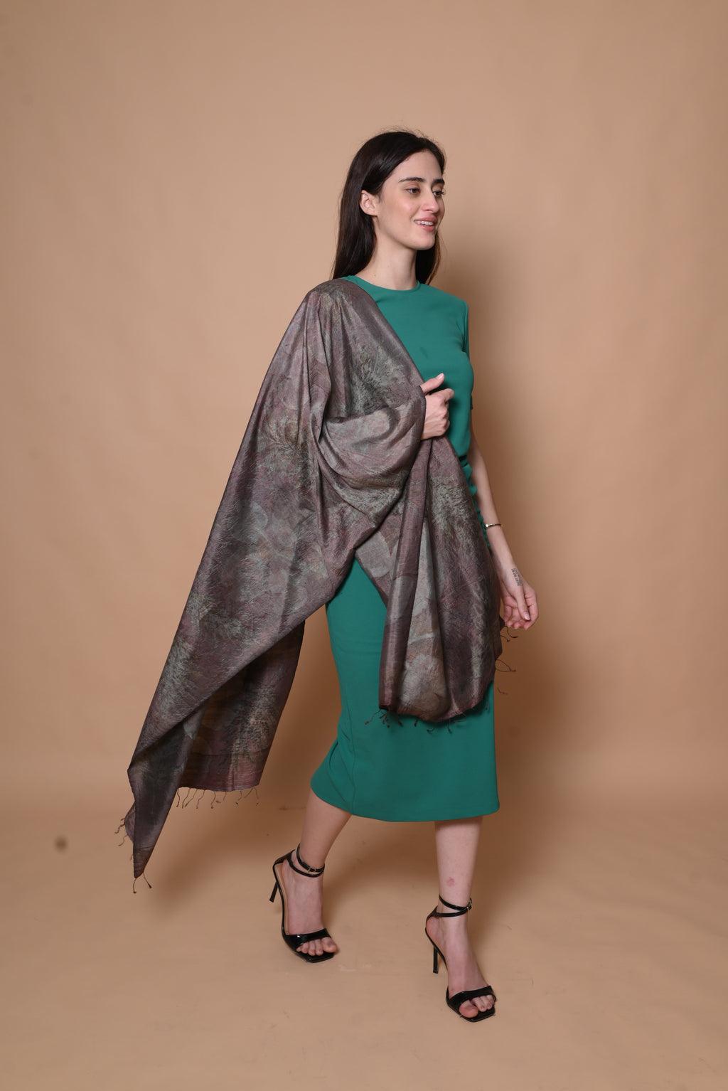 Wine Organic Leaves Dyed Mulberry Silk Stole