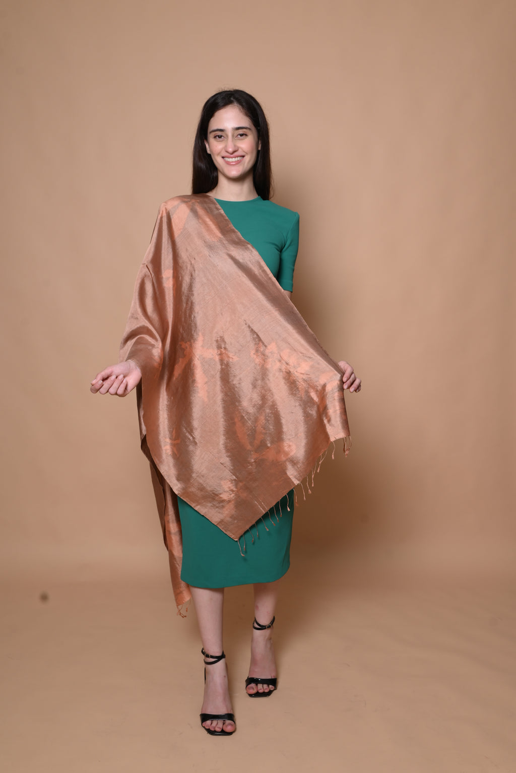 Copper Organic Leaves Dyed Mulberry Silk Stole