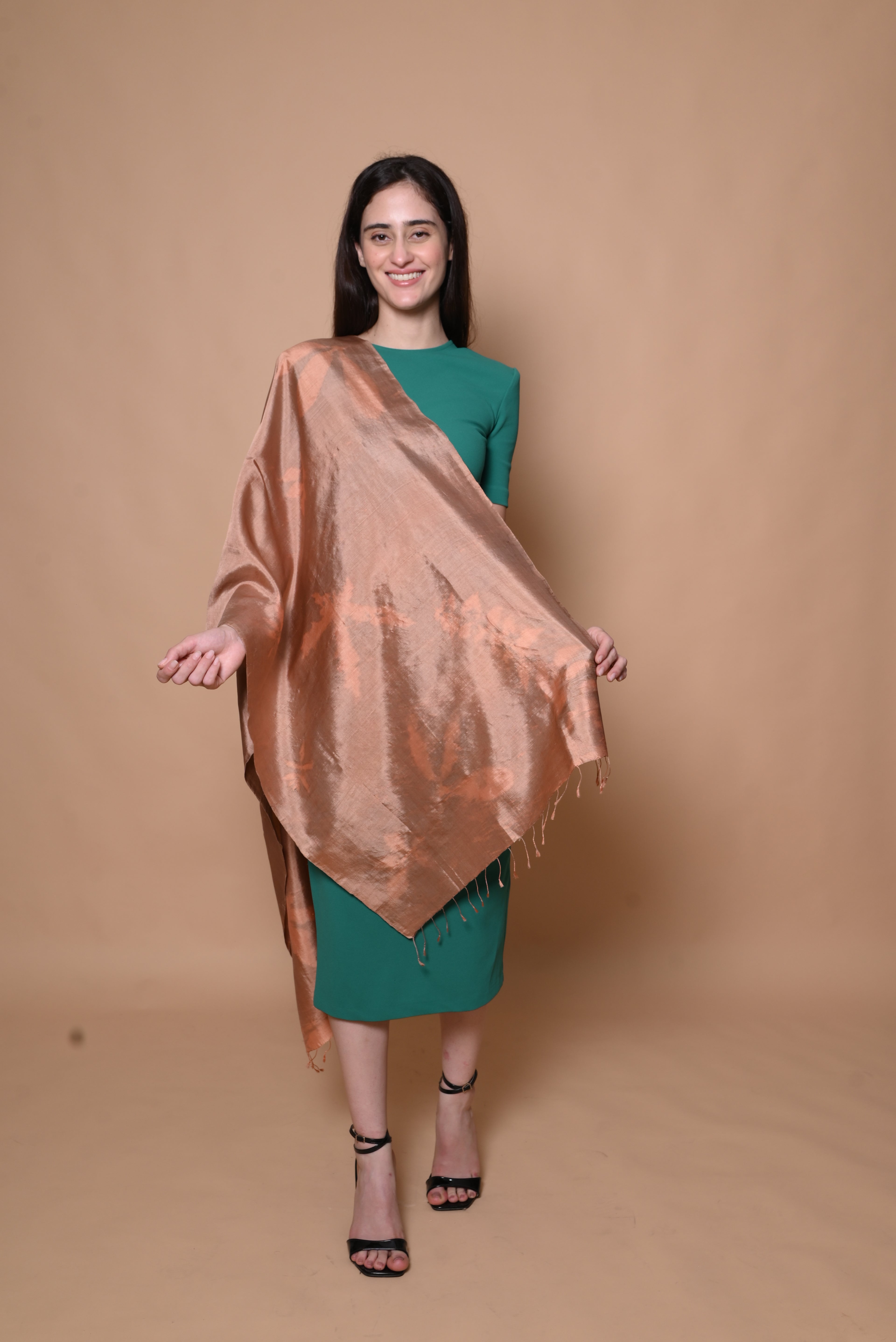 Copper Organic Leaves Dyed Mulberry Silk Stole