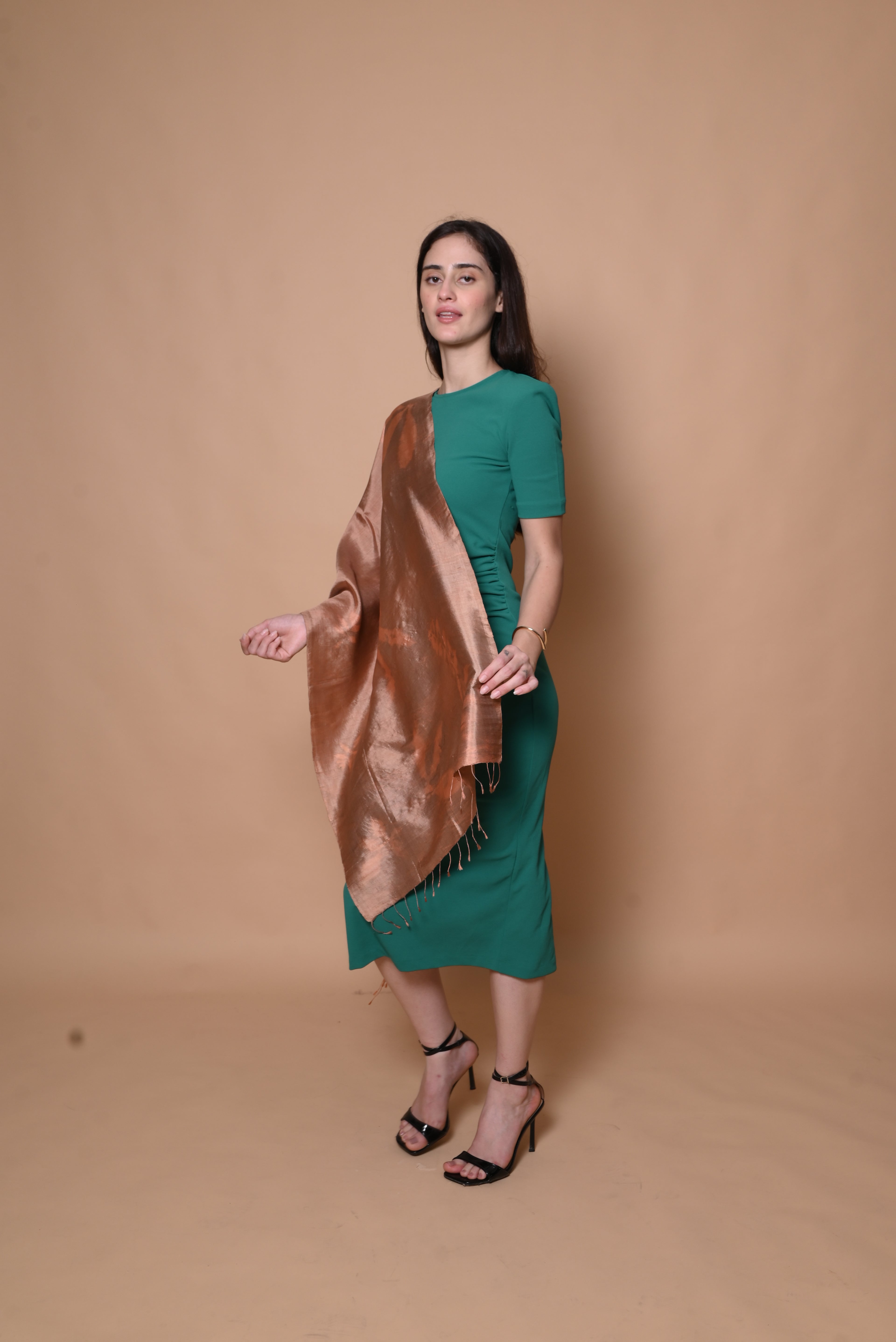 Copper Organic Leaves Dyed Mulberry Silk Stole