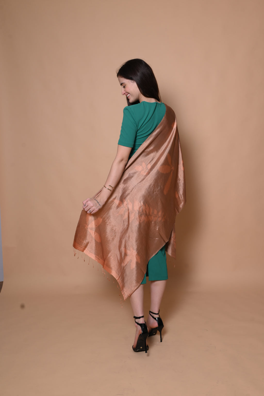 Copper Organic Leaves Dyed Mulberry Silk Stole