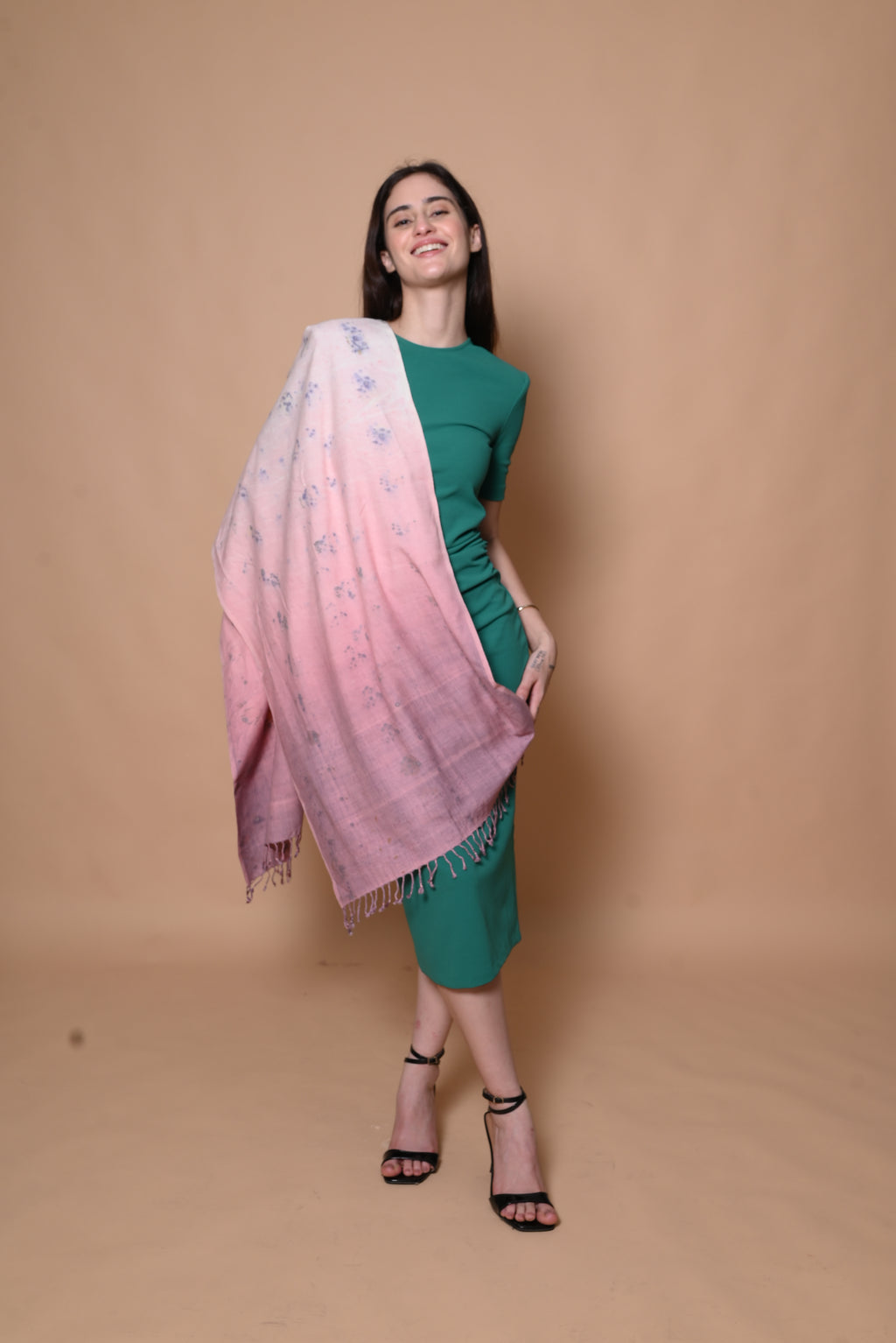 Pink Ombre Floral Organic Dyed Eri Silk Stole