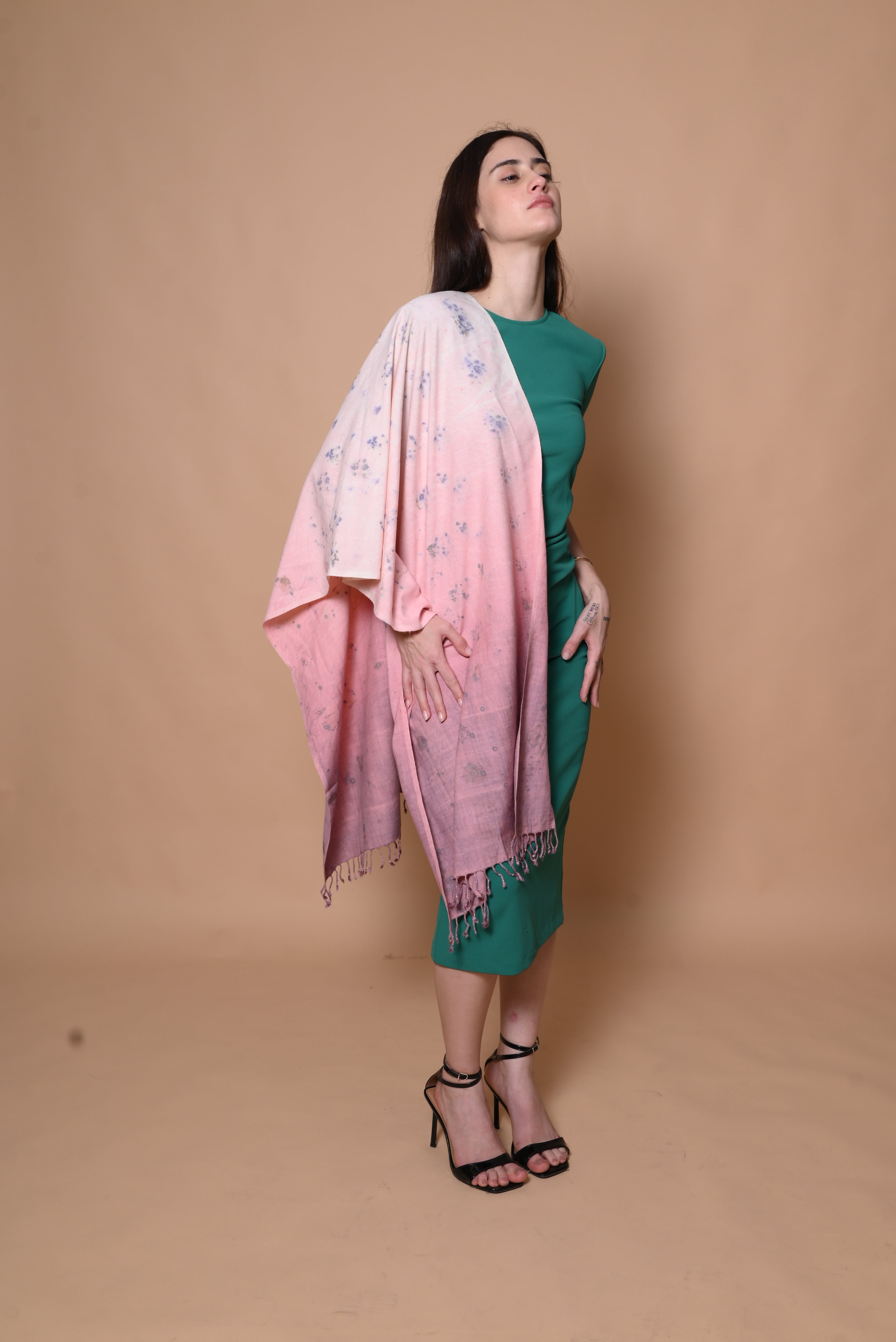 Pink Ombre Floral Organic Dyed Eri Silk Stole