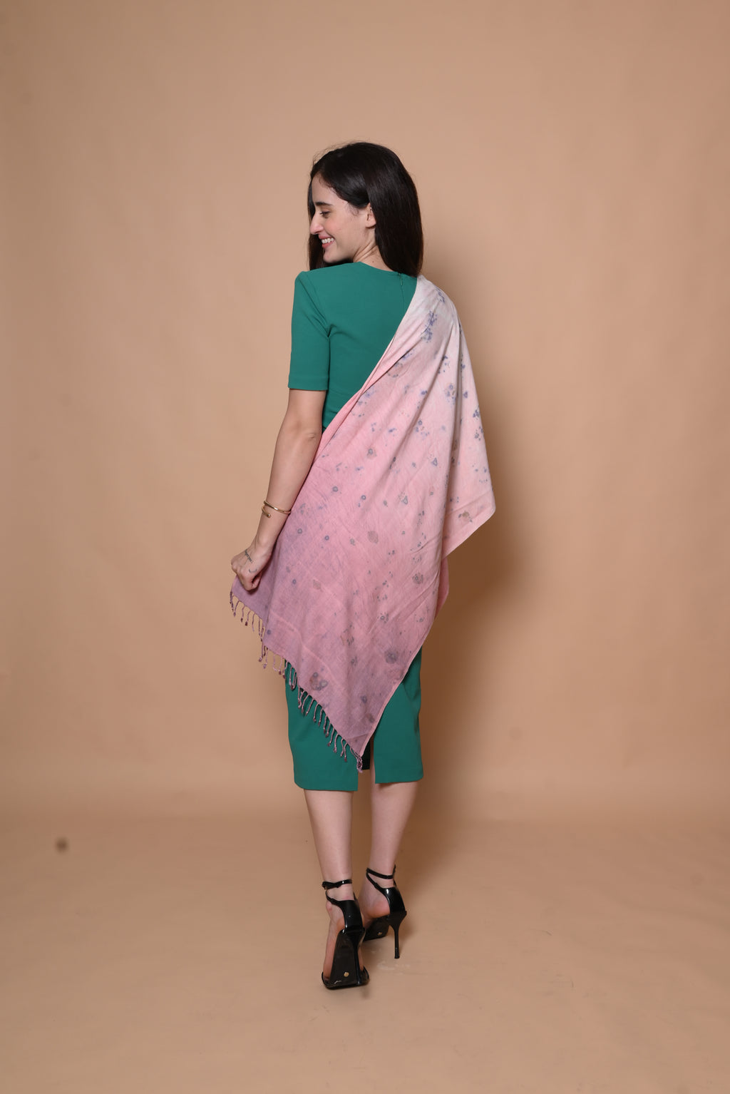 Pink Ombre Floral Organic Dyed Eri Silk Stole