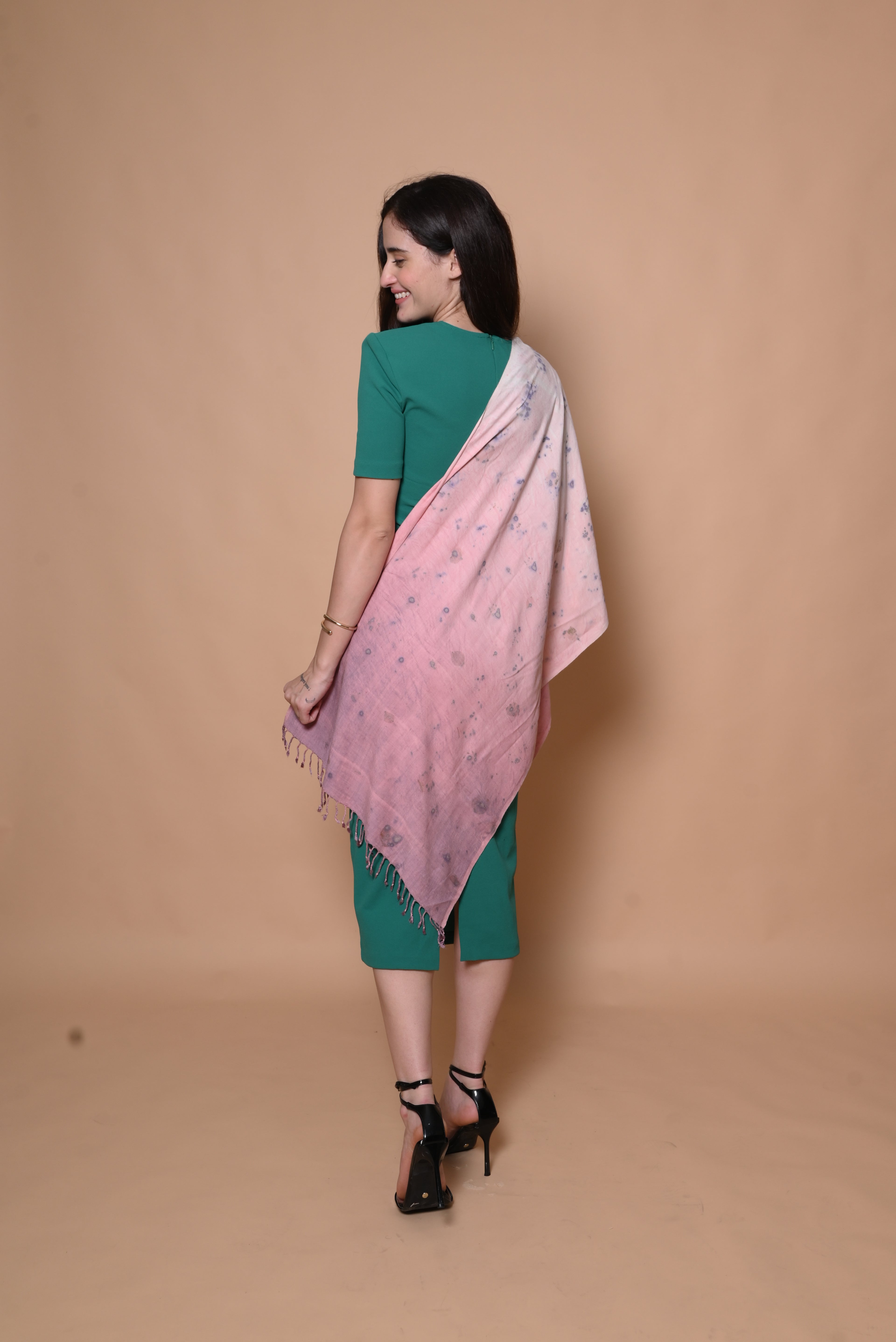 Pink Ombre Floral Organic Dyed Eri Silk Stole