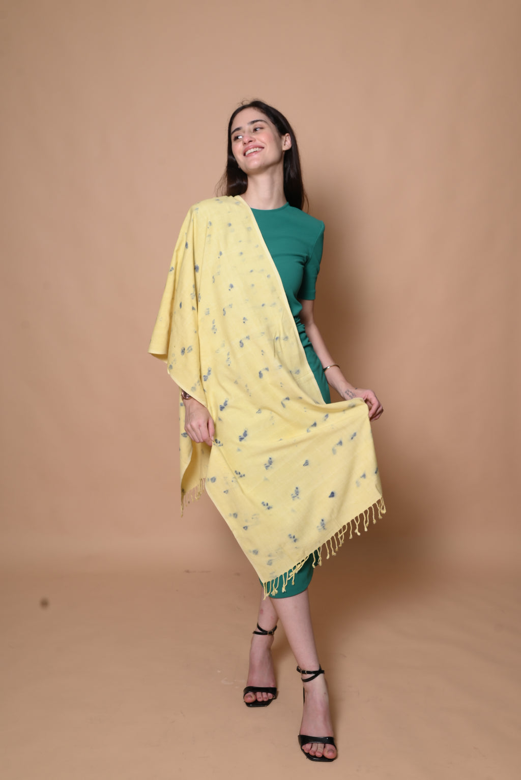 Yellow Floral Organic Dyed Eri Silk Stole