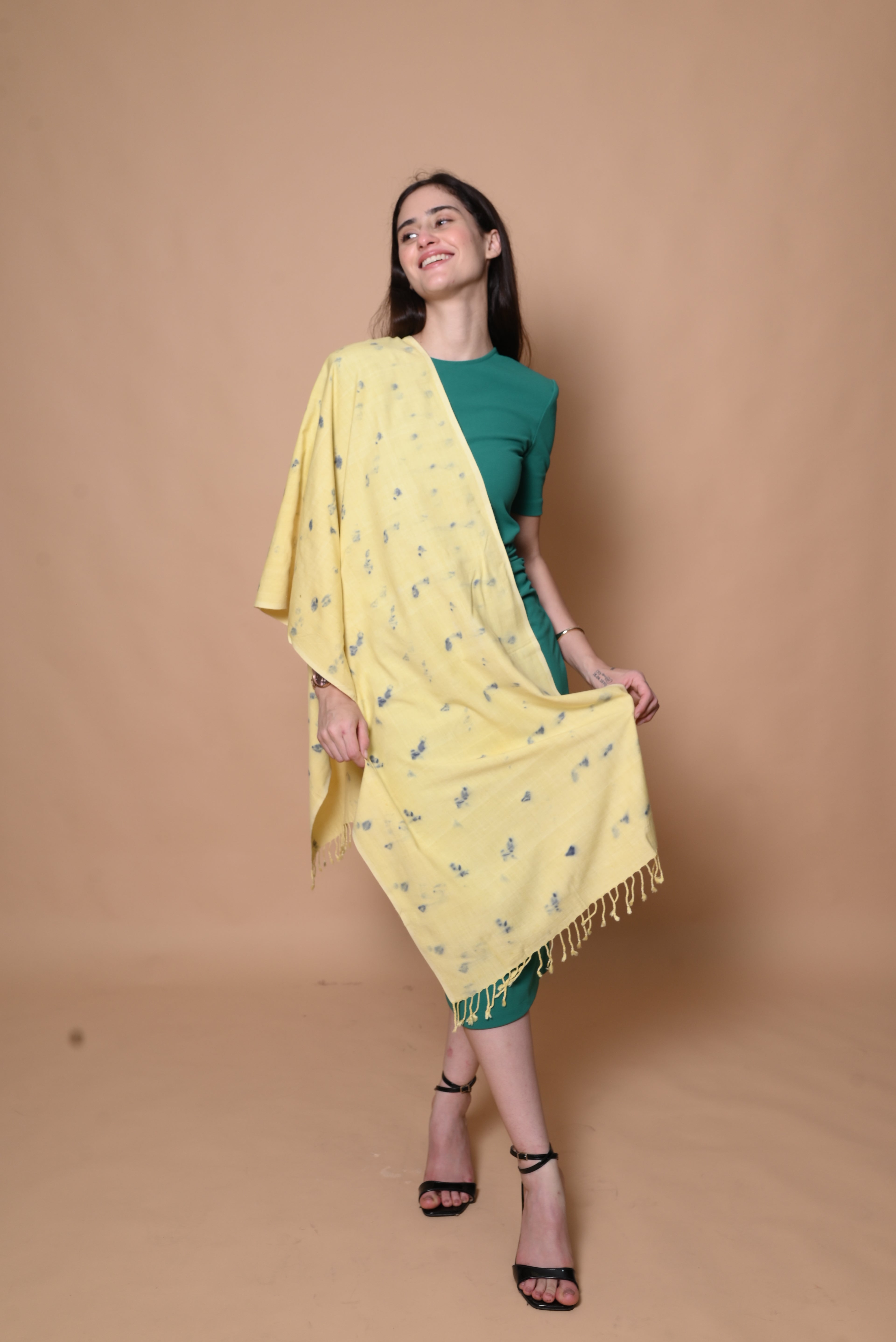Yellow Floral Organic Dyed Eri Silk Stole