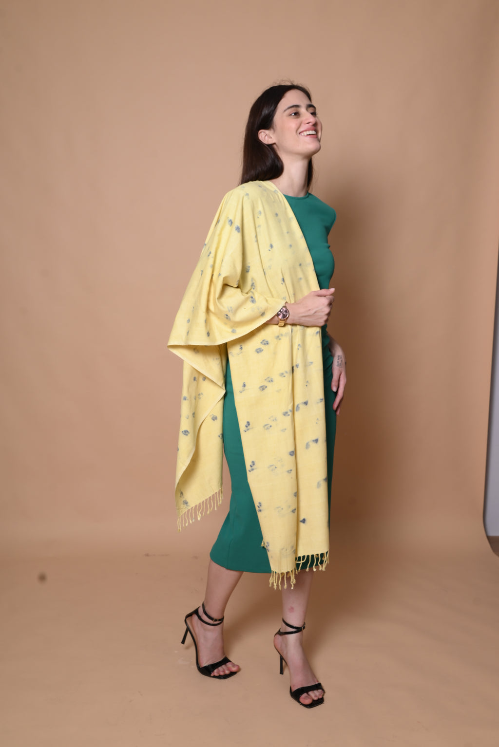 Yellow Floral Organic Dyed Eri Silk Stole