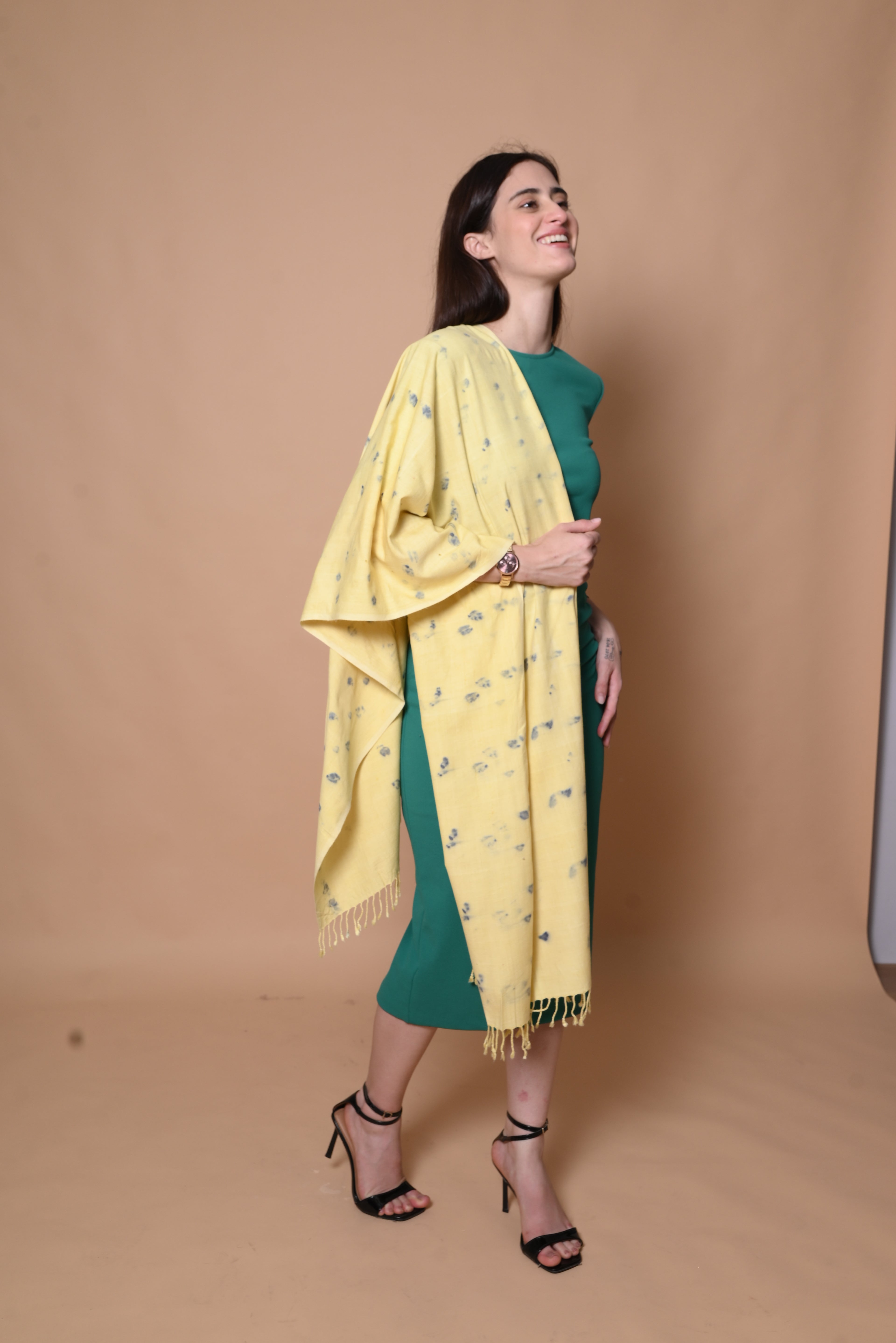 Yellow Floral Organic Dyed Eri Silk Stole