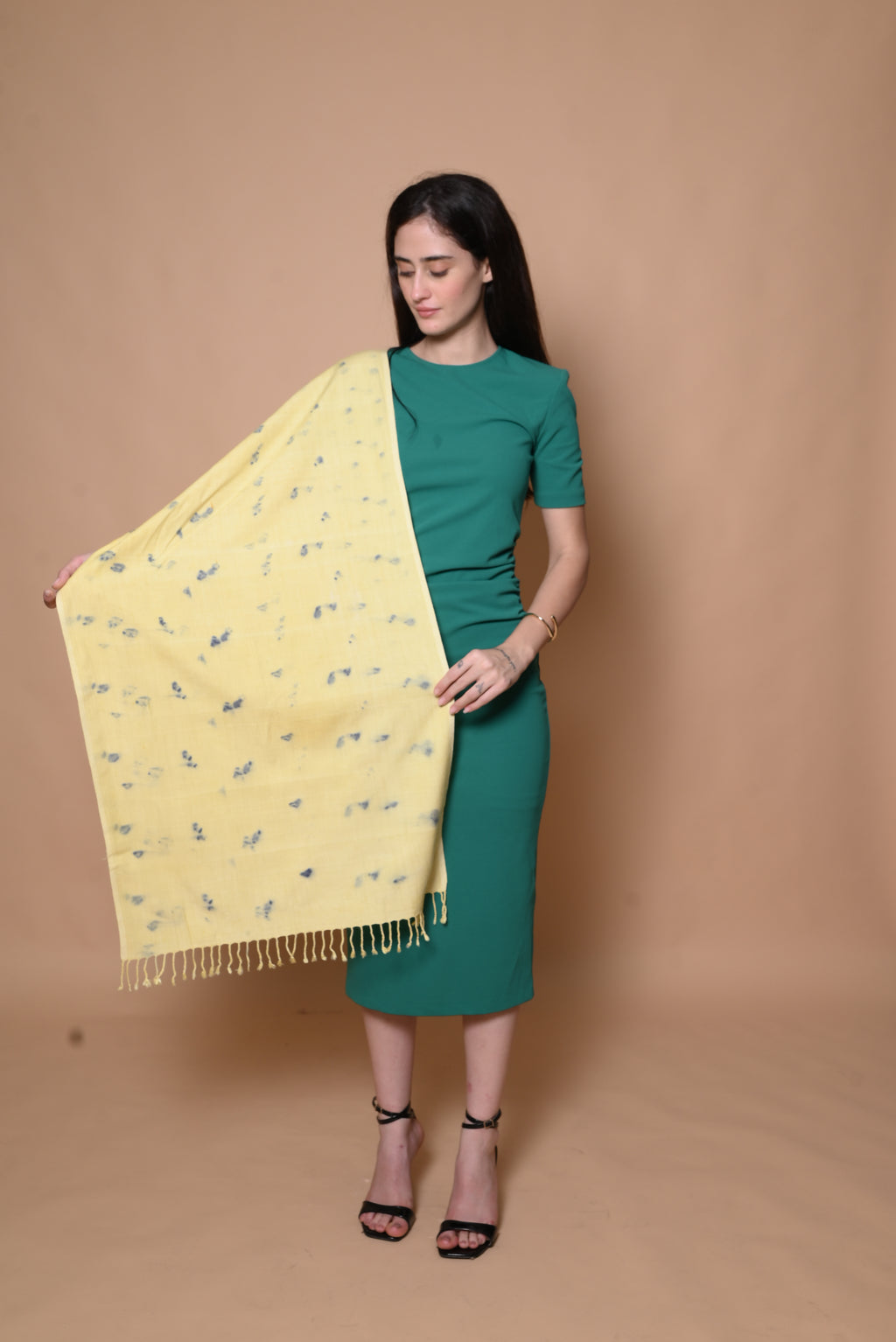 Yellow Floral Organic Dyed Eri Silk Stole