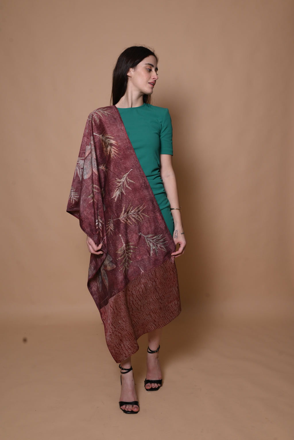 Wine Organic Leaves Dyed Mulberry Silk Stole
