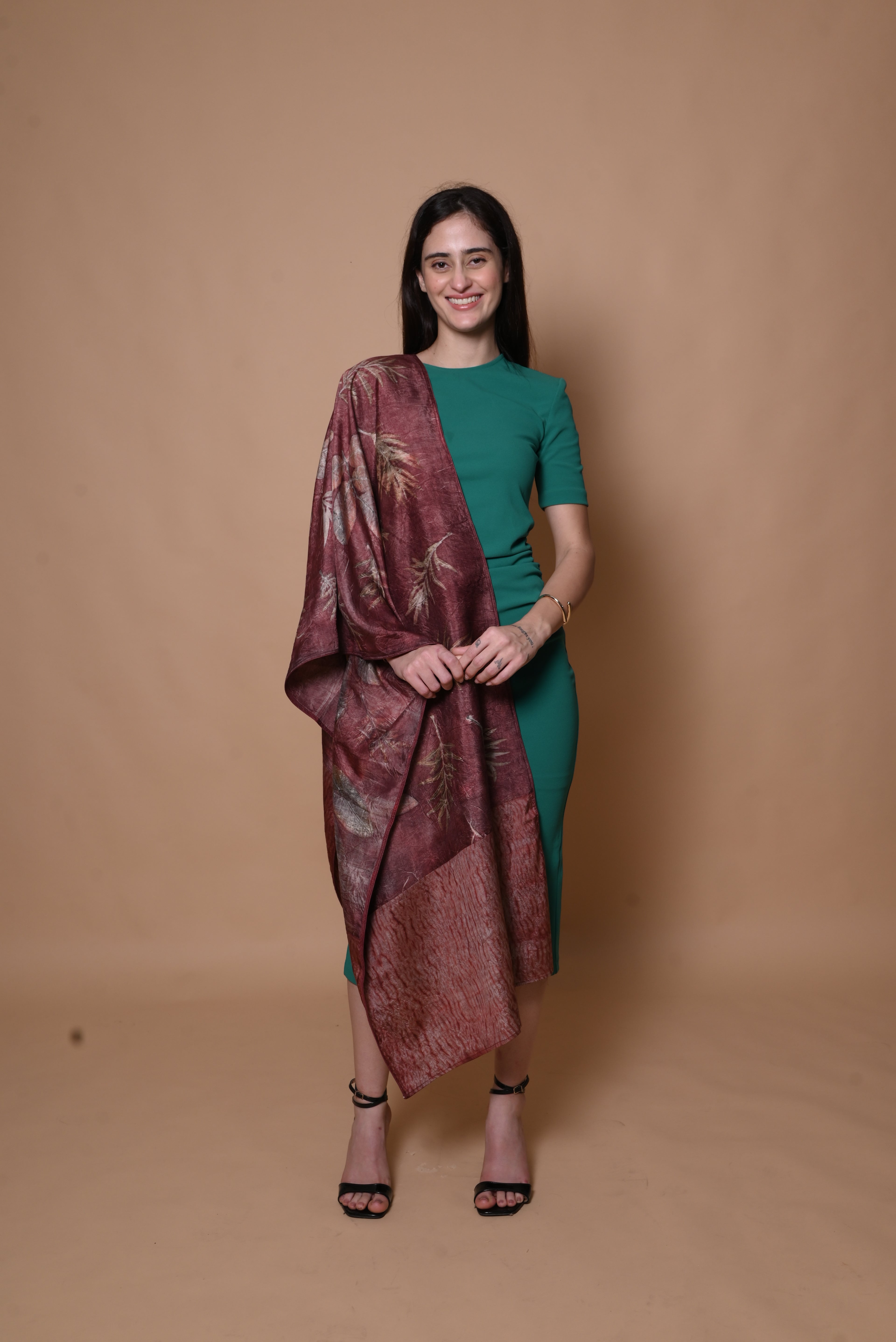 Wine Organic Leaves Dyed Mulberry Silk Stole