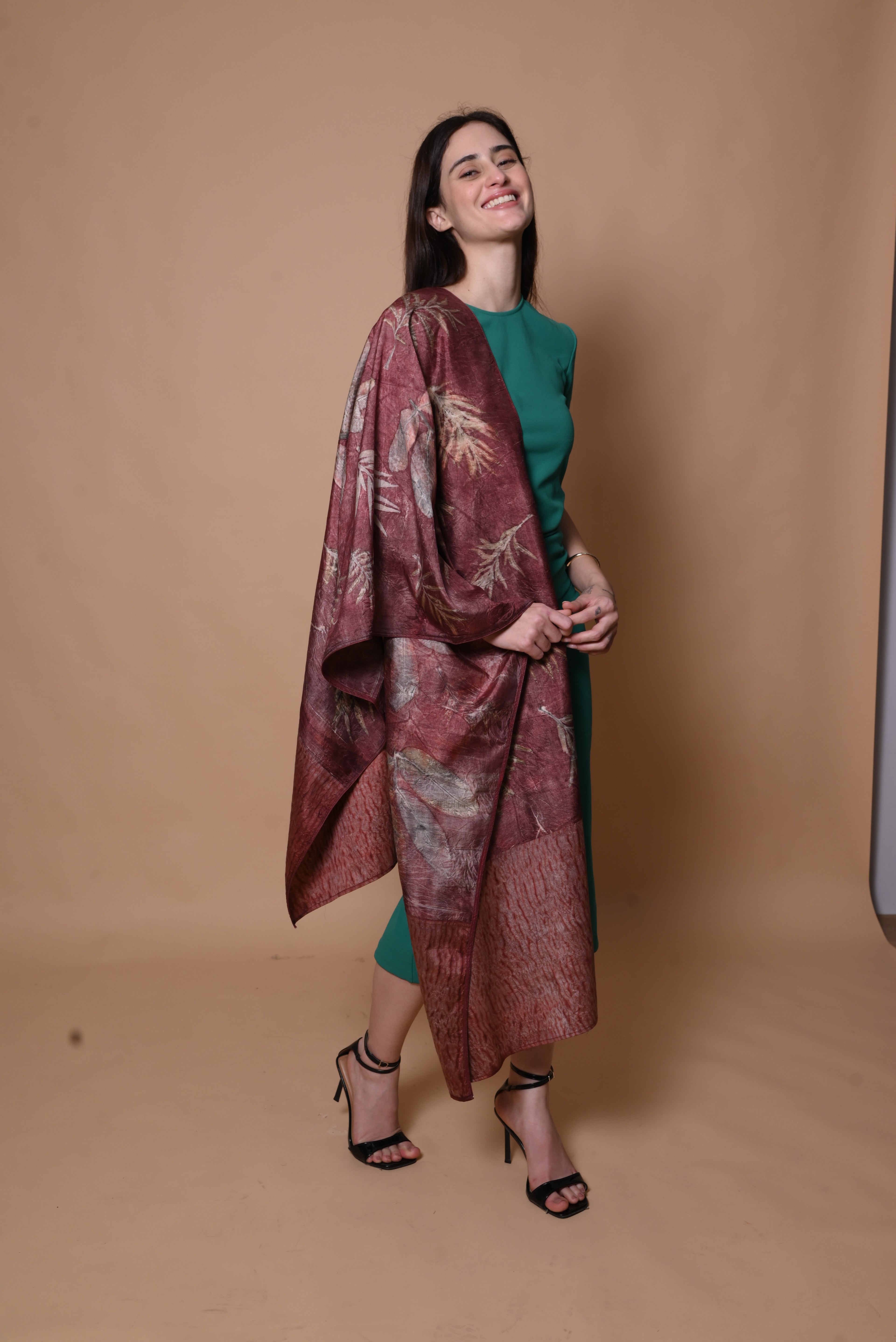Wine Organic Leaves Dyed Mulberry Silk Stole
