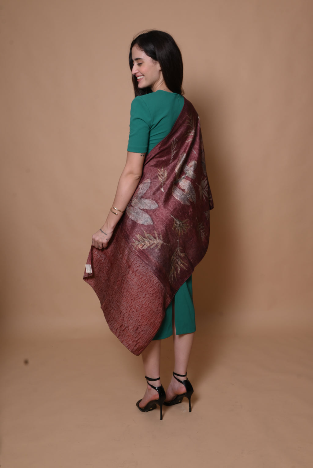 Wine Organic Leaves Dyed Mulberry Silk Stole