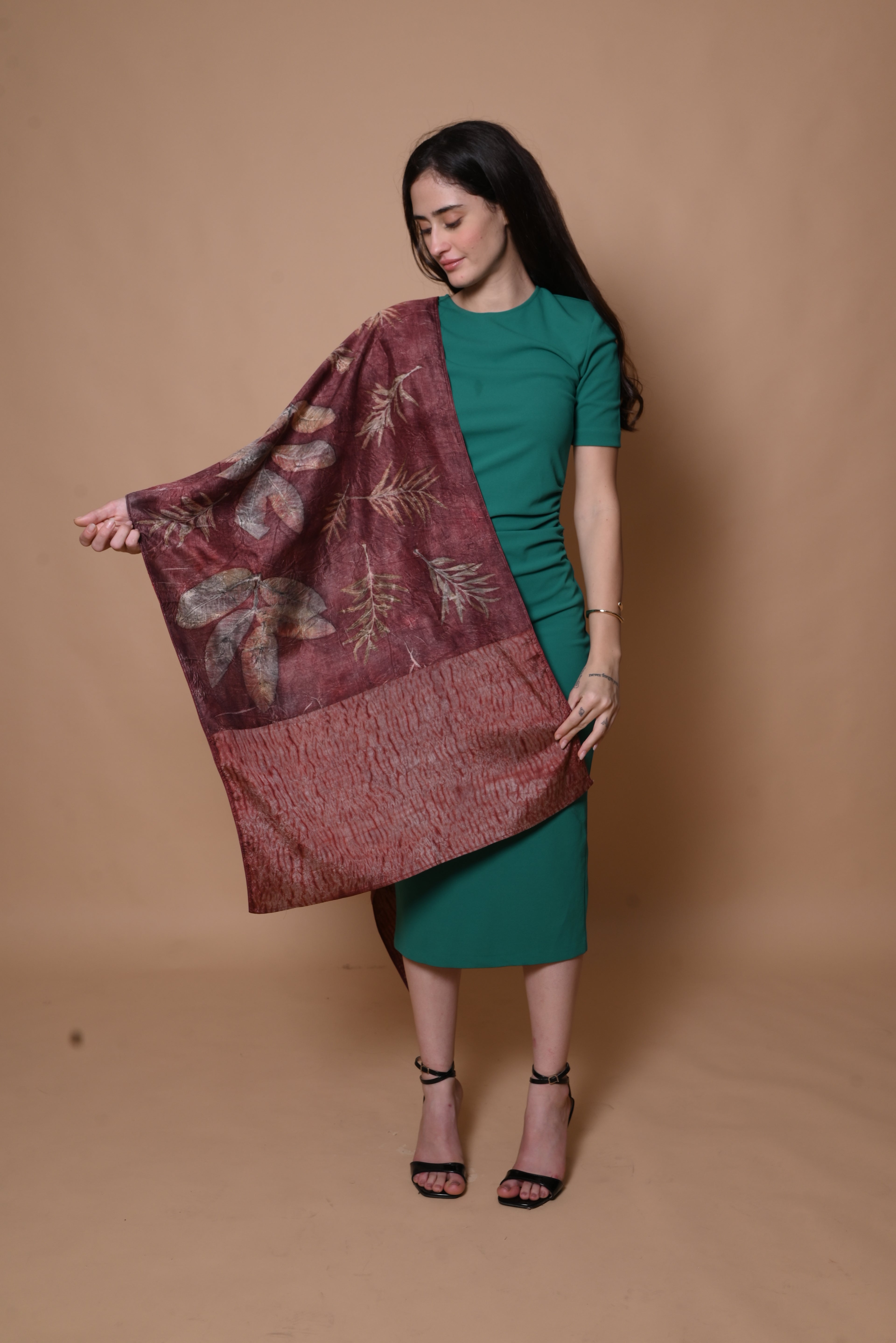 Wine Organic Leaves Dyed Mulberry Silk Stole