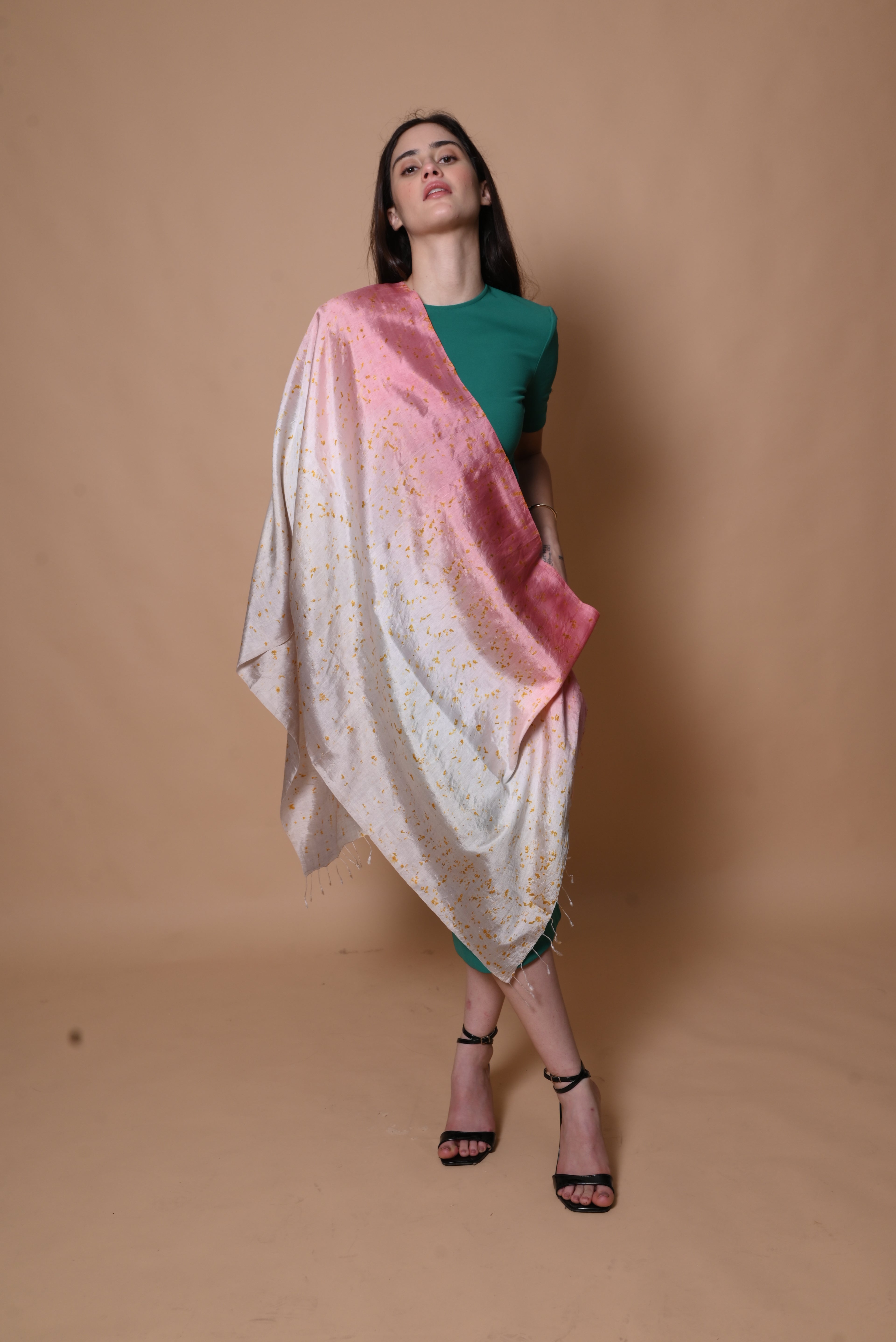 Pink and Grey Floral Organic Dyed Mulberry Silk Stole