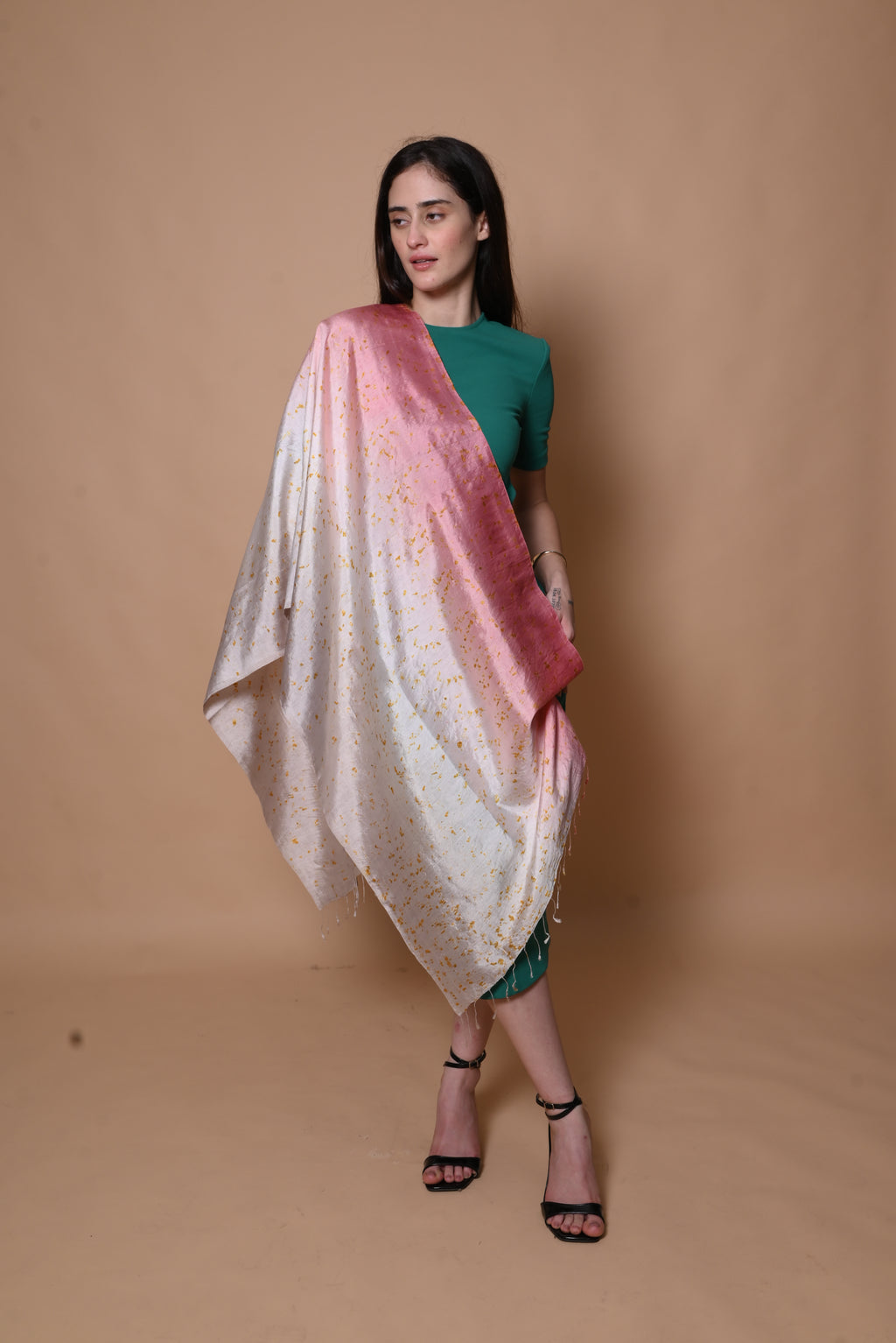 Pink and Grey Floral Organic Dyed Mulberry Silk Stole