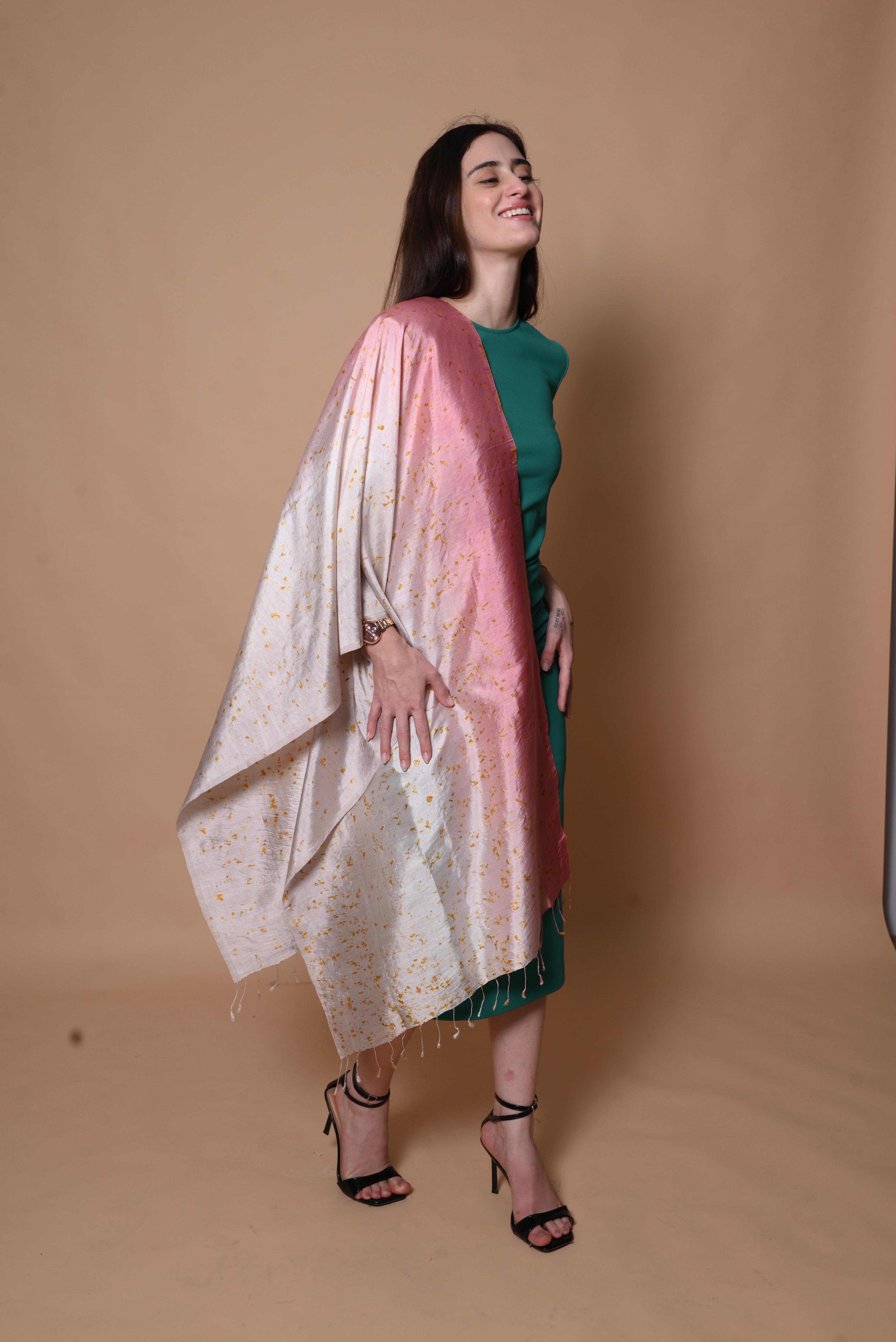 Pink and Grey Floral Organic Dyed Mulberry Silk Stole