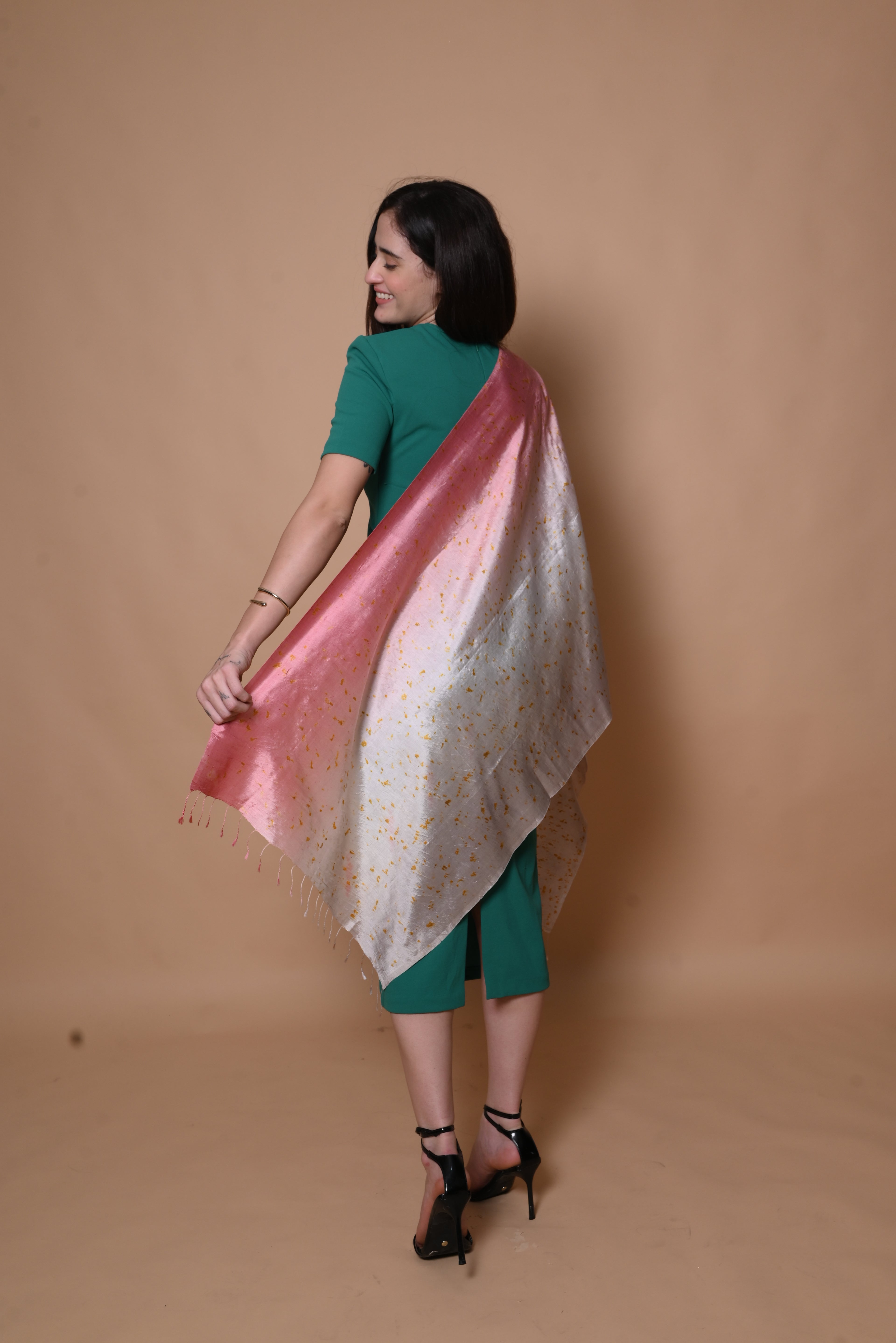 Pink and Grey Floral Organic Dyed Mulberry Silk Stole