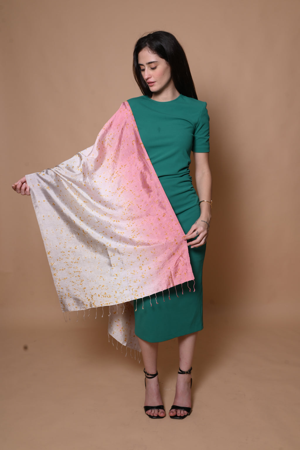 Pink and Grey Floral Organic Dyed Mulberry Silk Stole