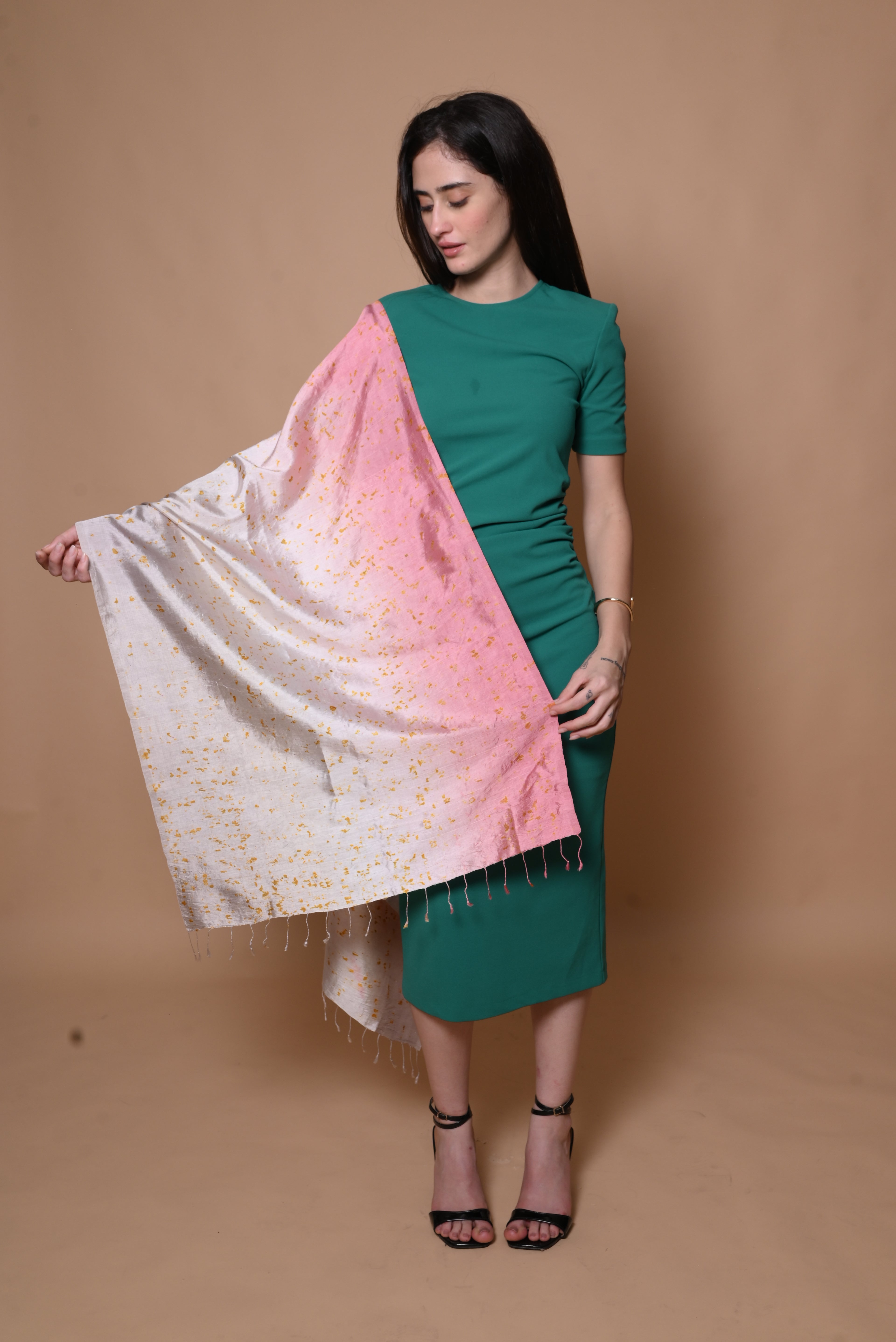 Pink and Grey Floral Organic Dyed Mulberry Silk Stole