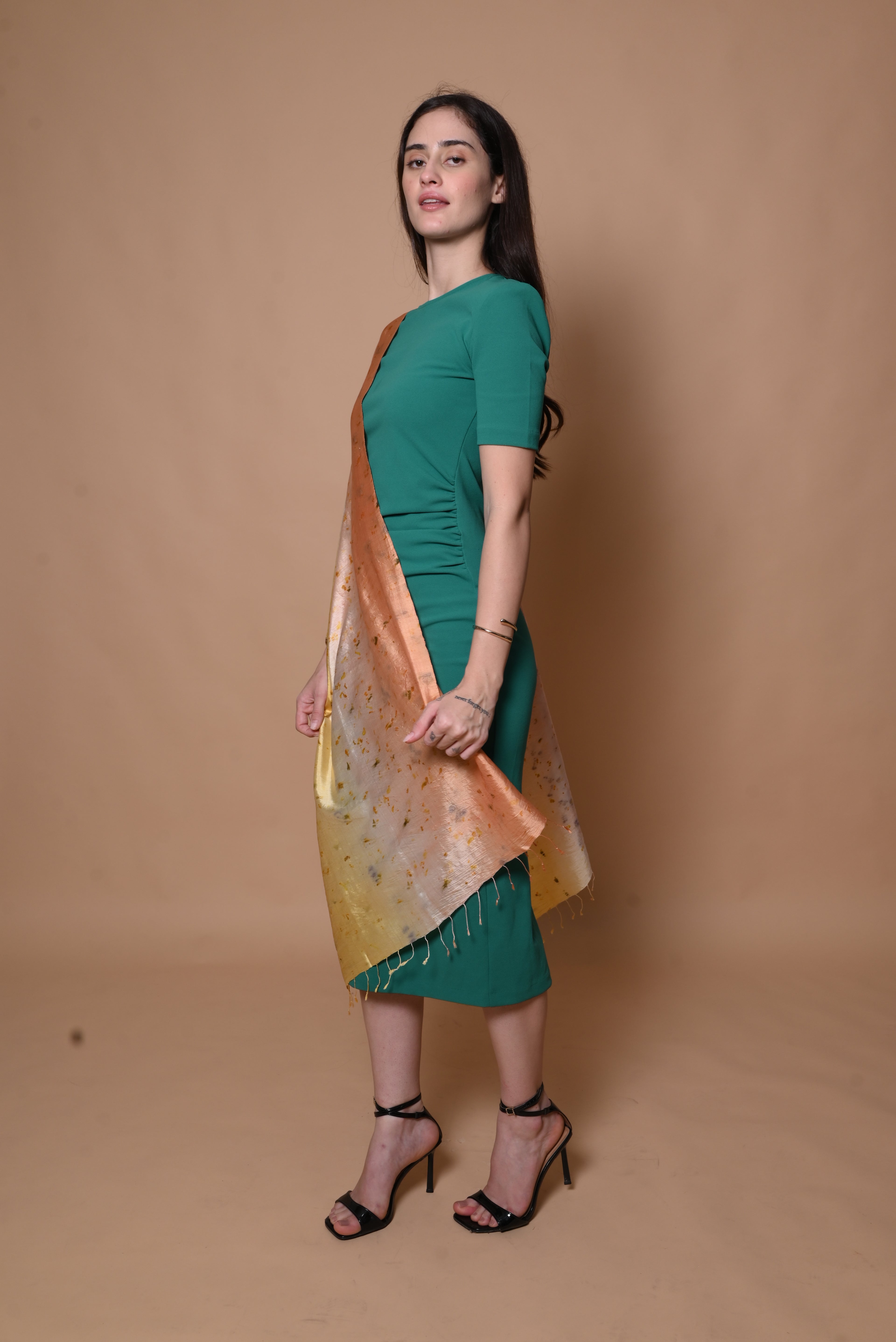 Peach and Yellow Ombre Floral Organic Dyed Mulberry Silk Stole