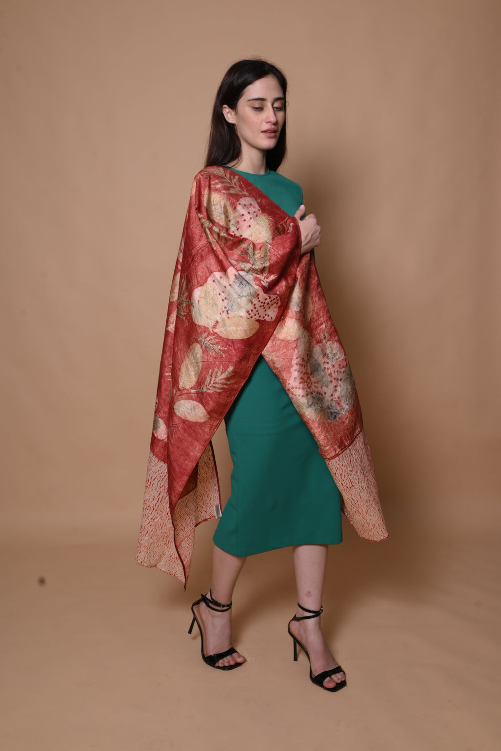 Red Organic Leaves Dyed Mulberry Silk Stole