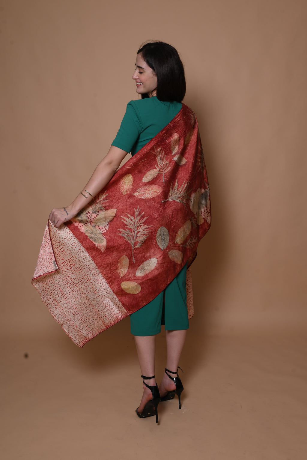 Red Organic Leaves Dyed Mulberry Silk Stole