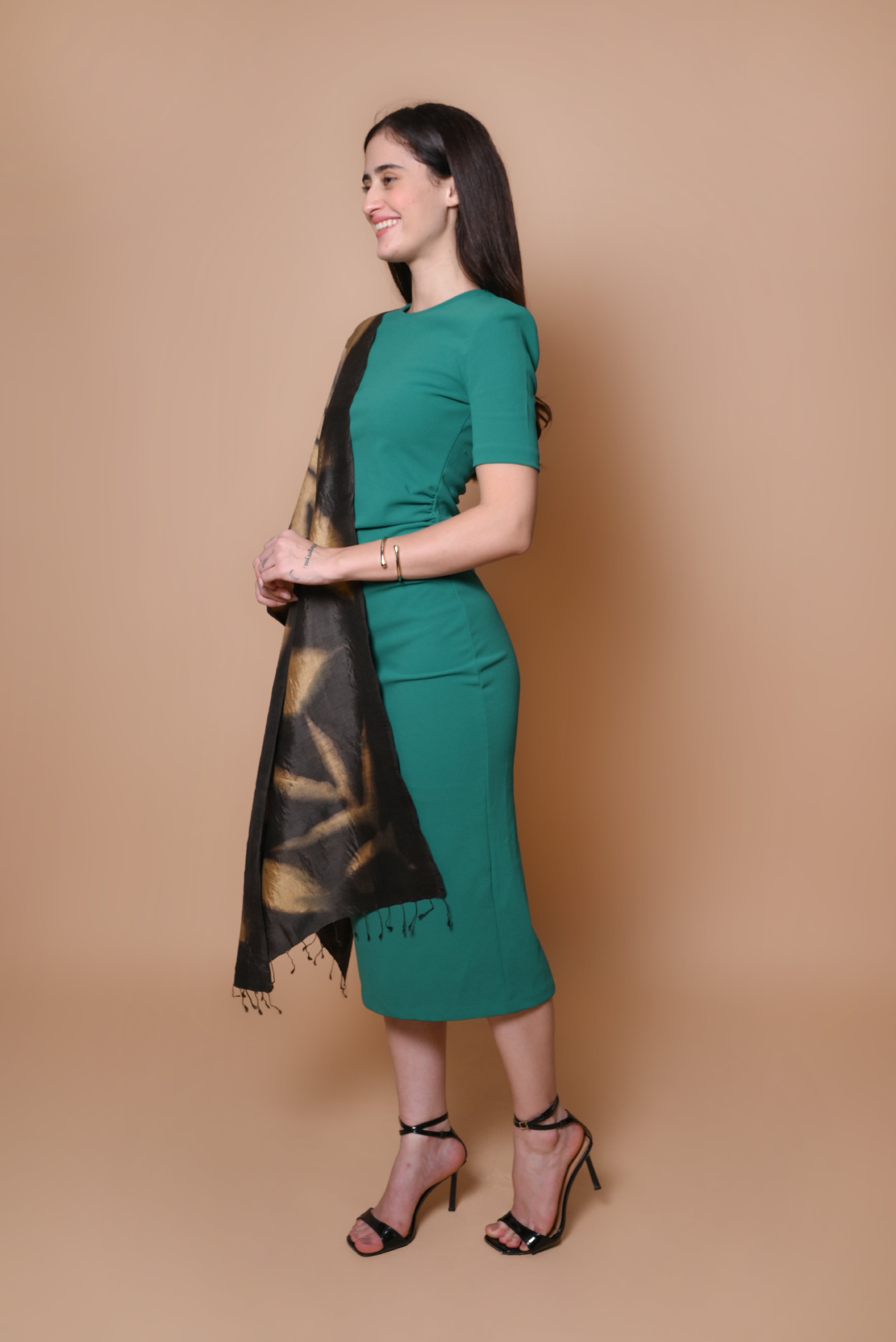 Black Organic Leaves Dyed Mulberry Silk Stole