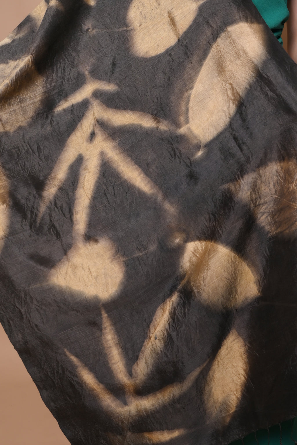 Black Organic Leaves Dyed Mulberry Silk Stole