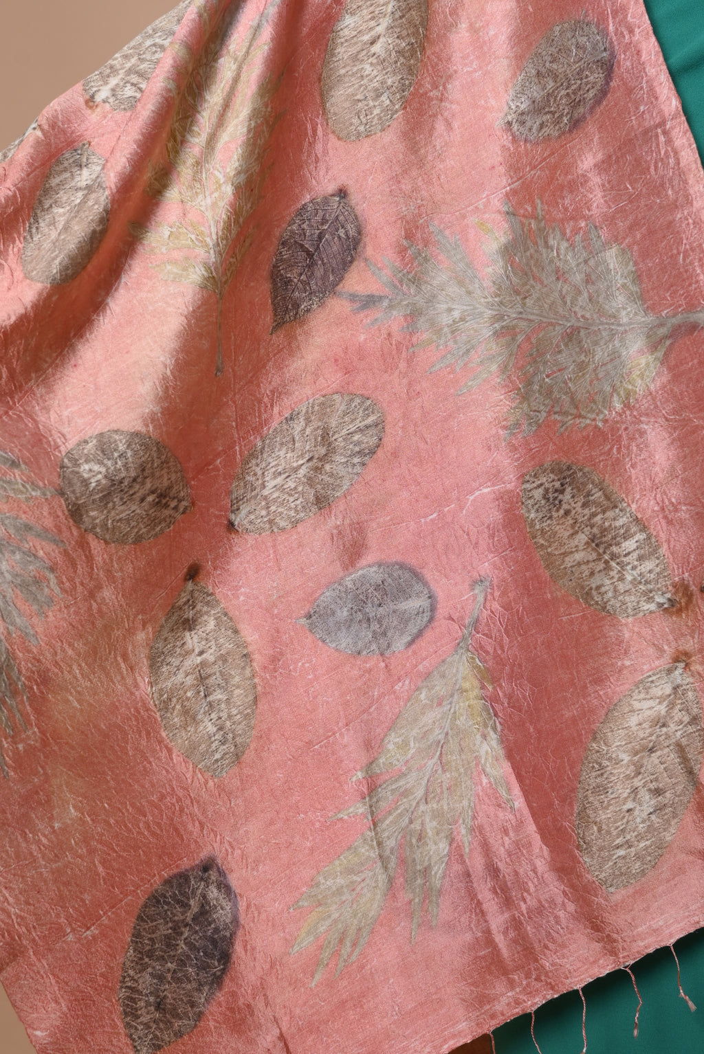 Coral Organic Leaves Dyed Mulberry Silk Stole