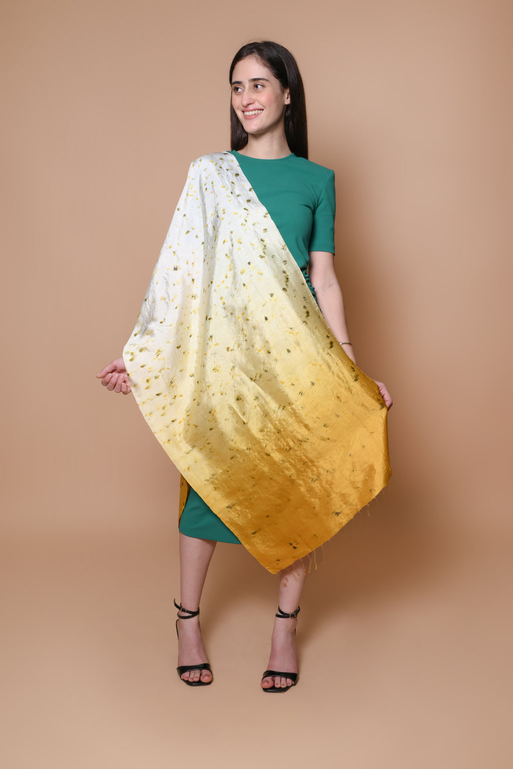 White and Yellow Ombre Floral  Organic Dyed Mulberry Silk Stole