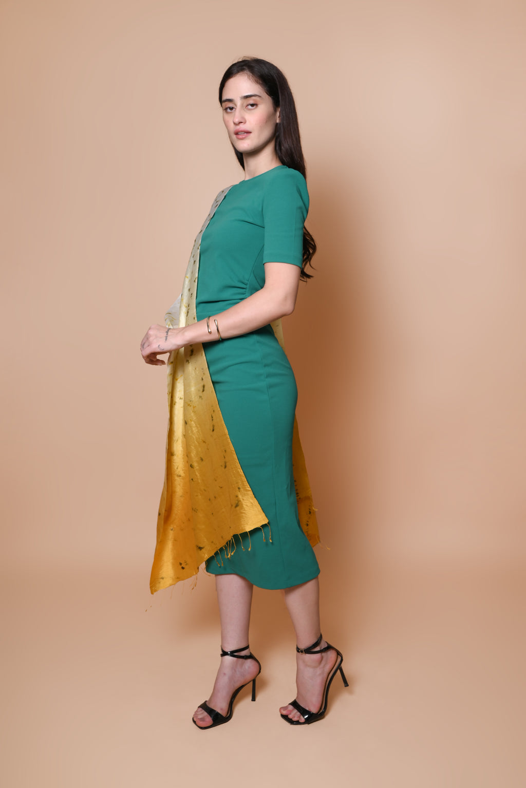 White and Yellow Ombre Floral  Organic Dyed Mulberry Silk Stole