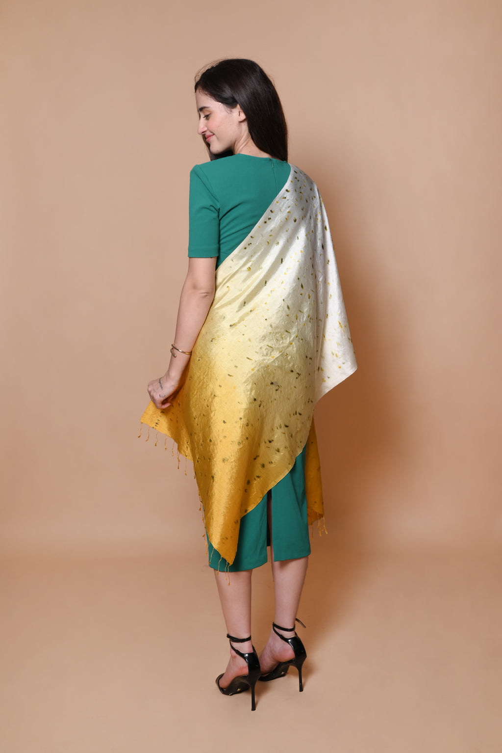 White and Yellow Ombre Floral  Organic Dyed Mulberry Silk Stole