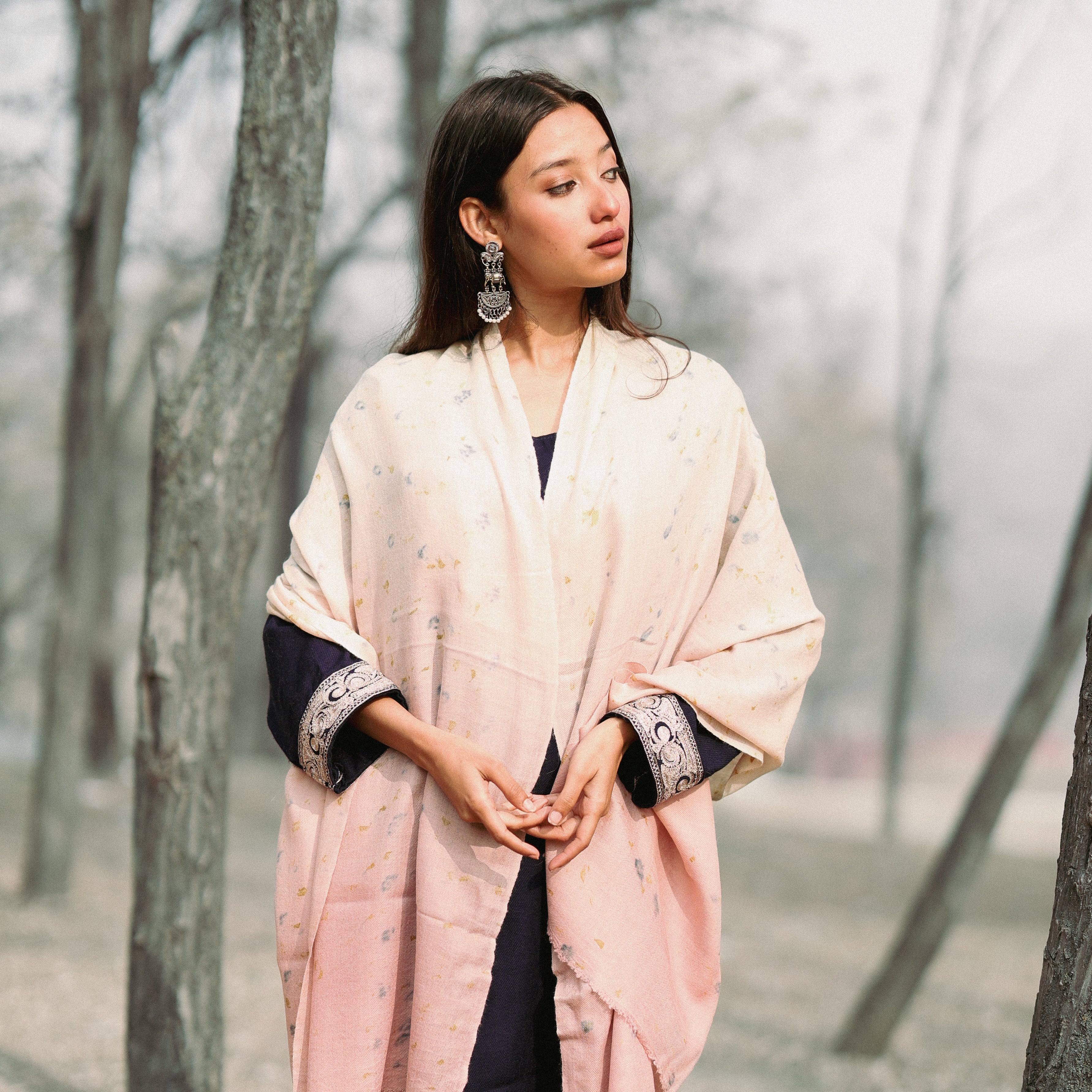 Pink and White Ombre Organic Flower Dyed Pashmina Wrap